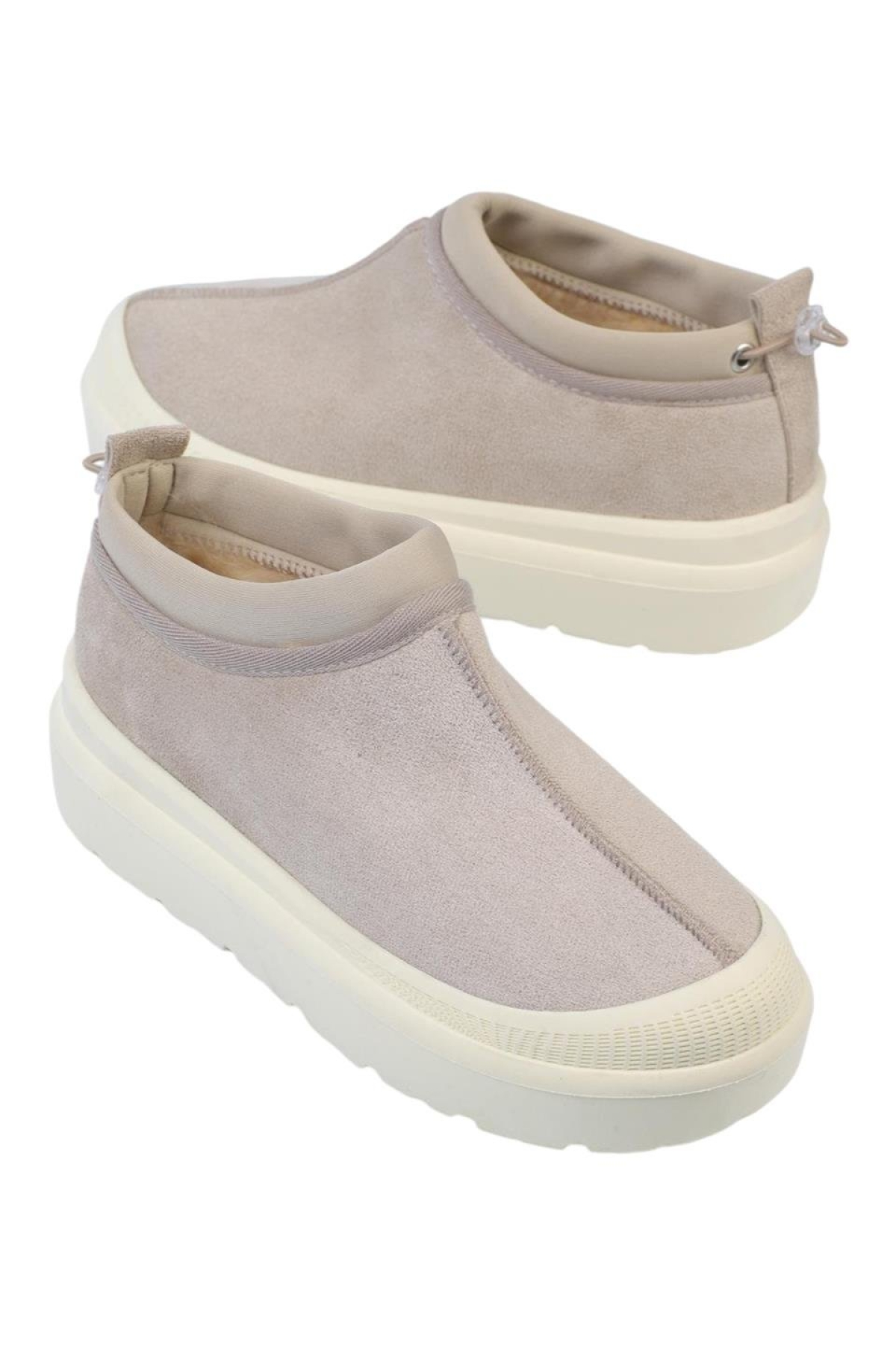 Süet Kalın Taban İçi Kürklü Arkadan Lastikli Kadın Bot BEJ - Görsel 4