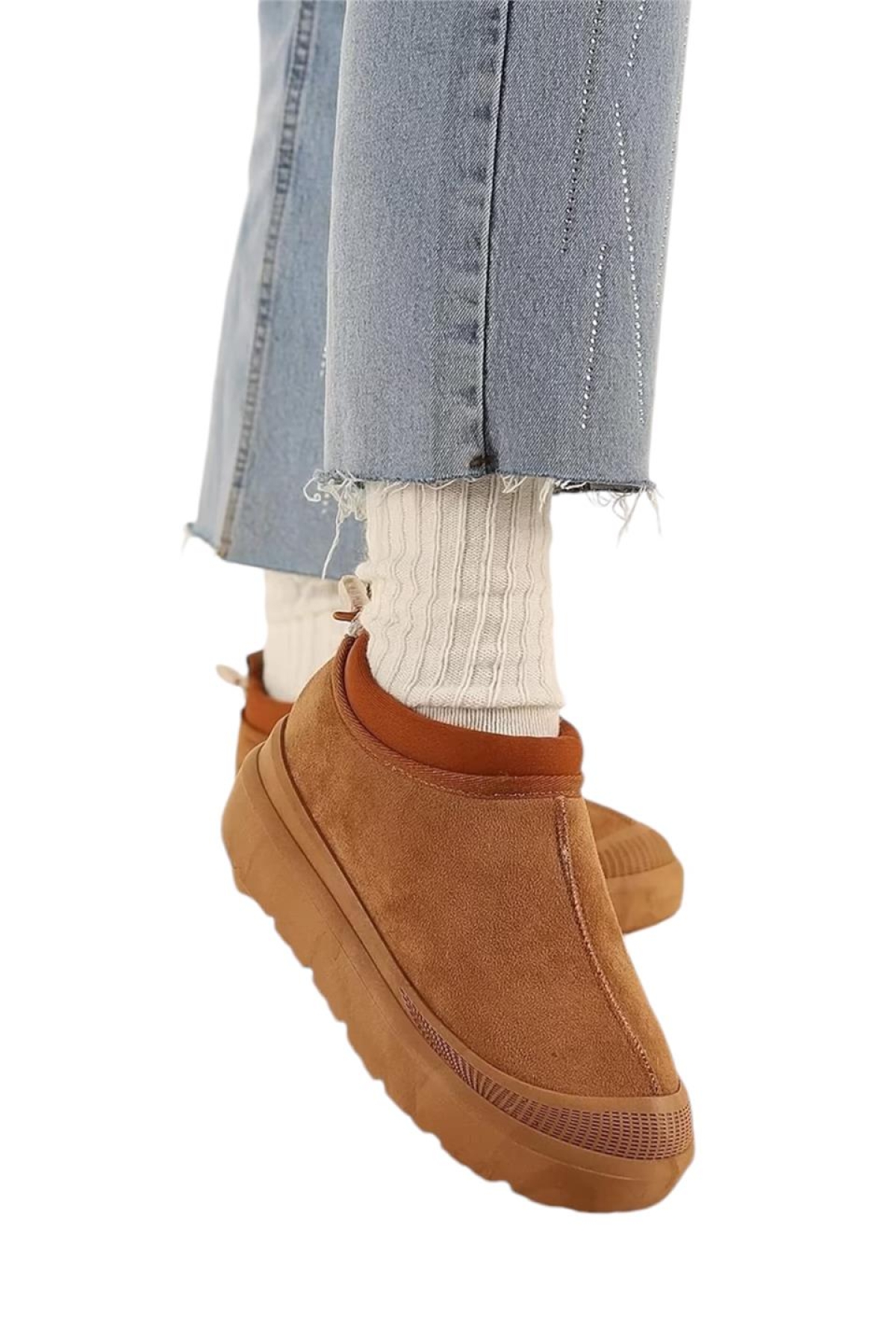 Süet Kalın Taban İçi Kürklü Arkadan Lastikli Kadın Bot TABA - Görsel 5