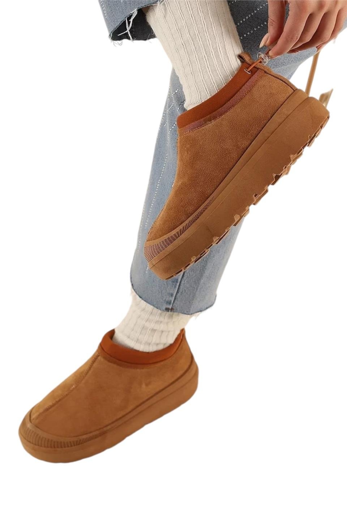 Süet Kalın Taban İçi Kürklü Arkadan Lastikli Kadın Bot TABA - Görsel 8