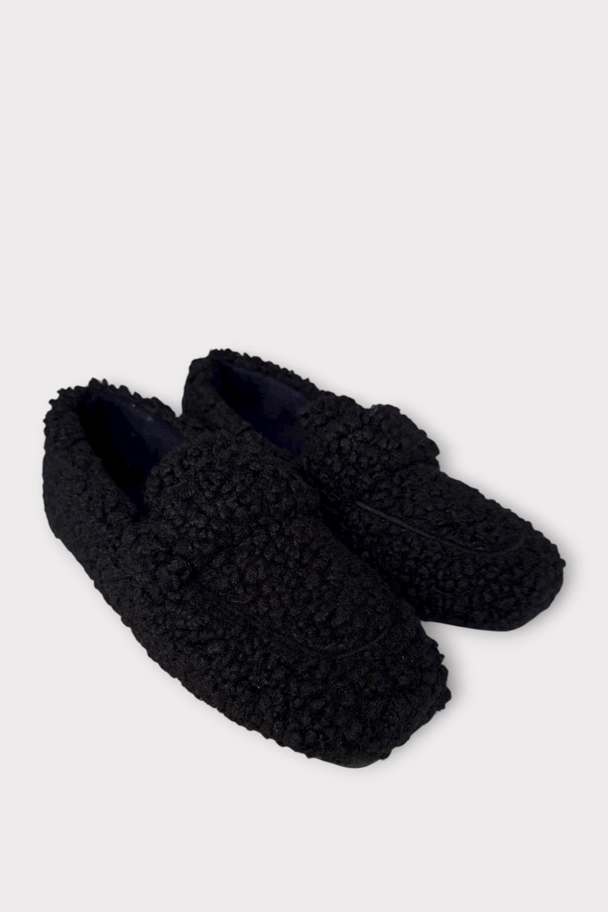 Ultra Yumuşak Peluş Ses Yapmaz Hafif Taban Ev Babeti Kadın Panduf SİYAH - Görsel 4