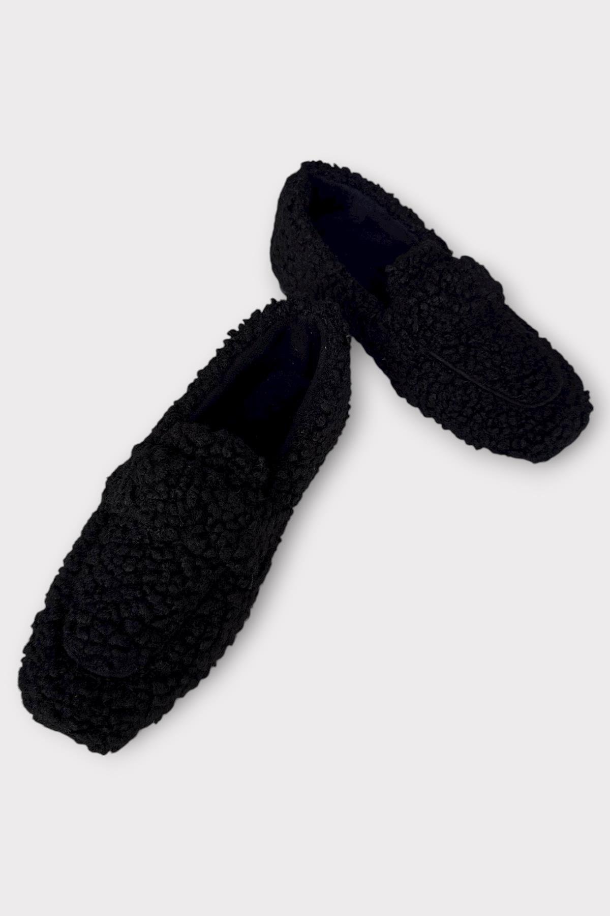 Ultra Yumuşak Peluş Ses Yapmaz Hafif Taban Ev Babeti Kadın Panduf SİYAH - Görsel 5