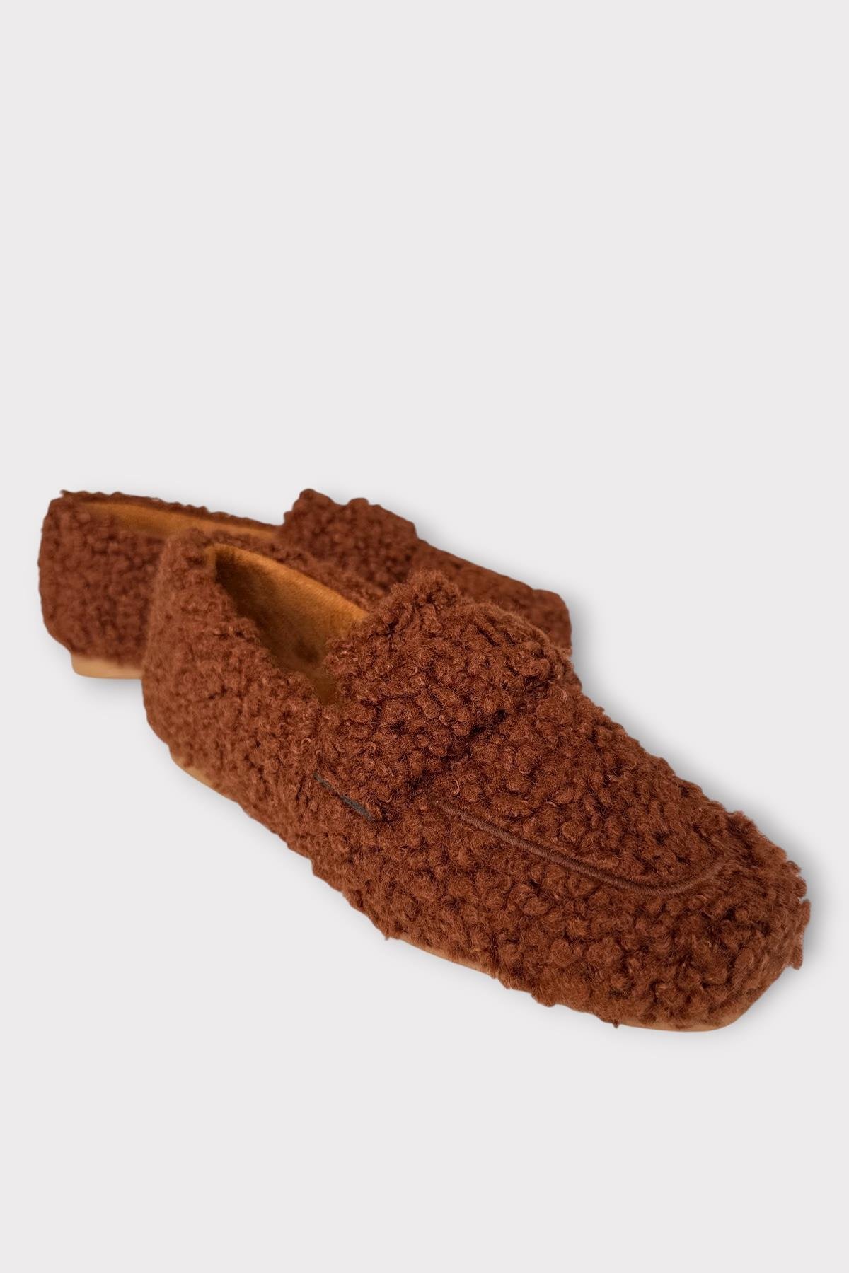 Ultra Yumuşak Peluş Ses Yapmaz Hafif Taban Ev Babeti Kadın Panduf KAHVERENGİ - Görsel 3