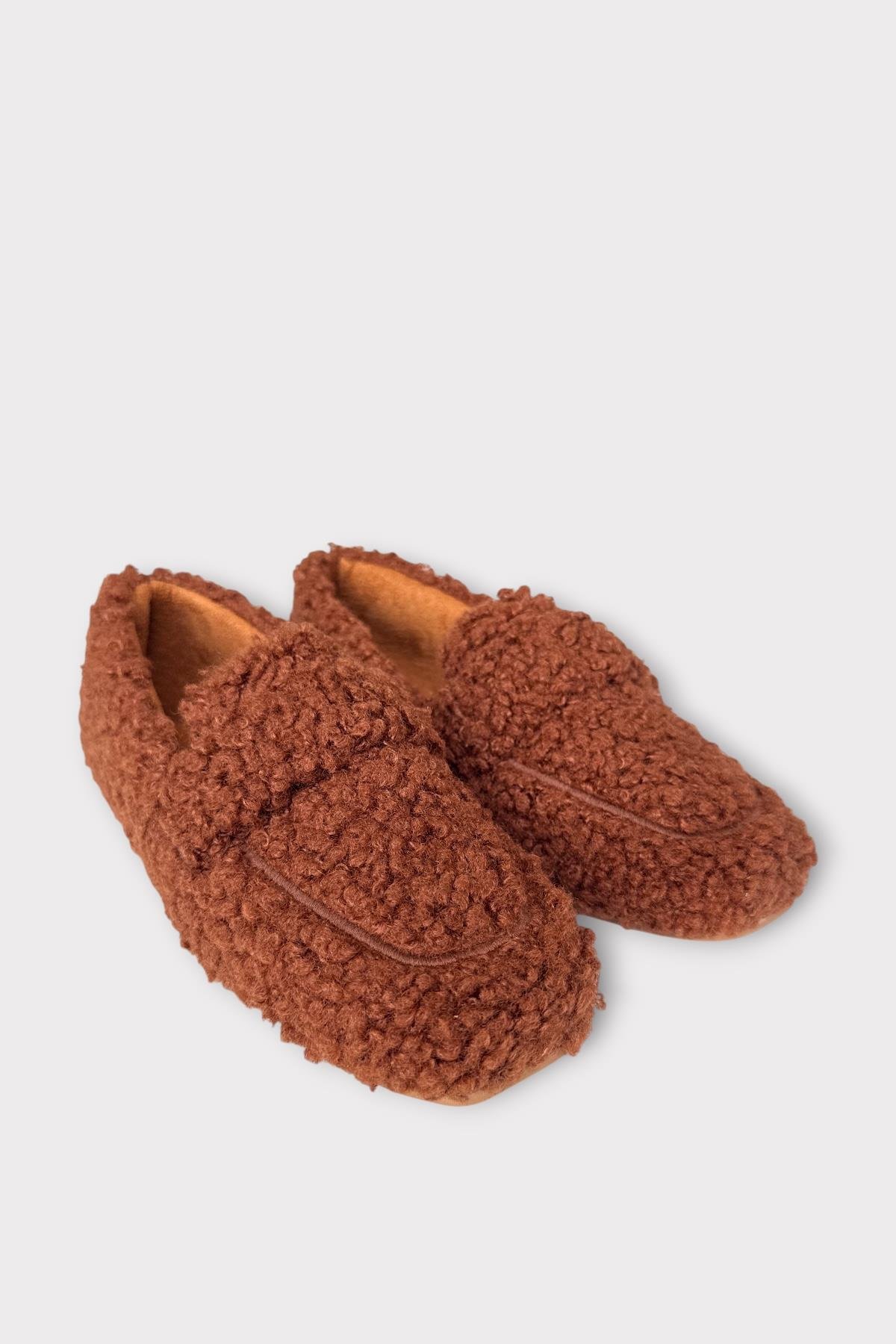 Ultra Yumuşak Peluş Ses Yapmaz Hafif Taban Ev Babeti Kadın Panduf KAHVERENGİ - Görsel 4