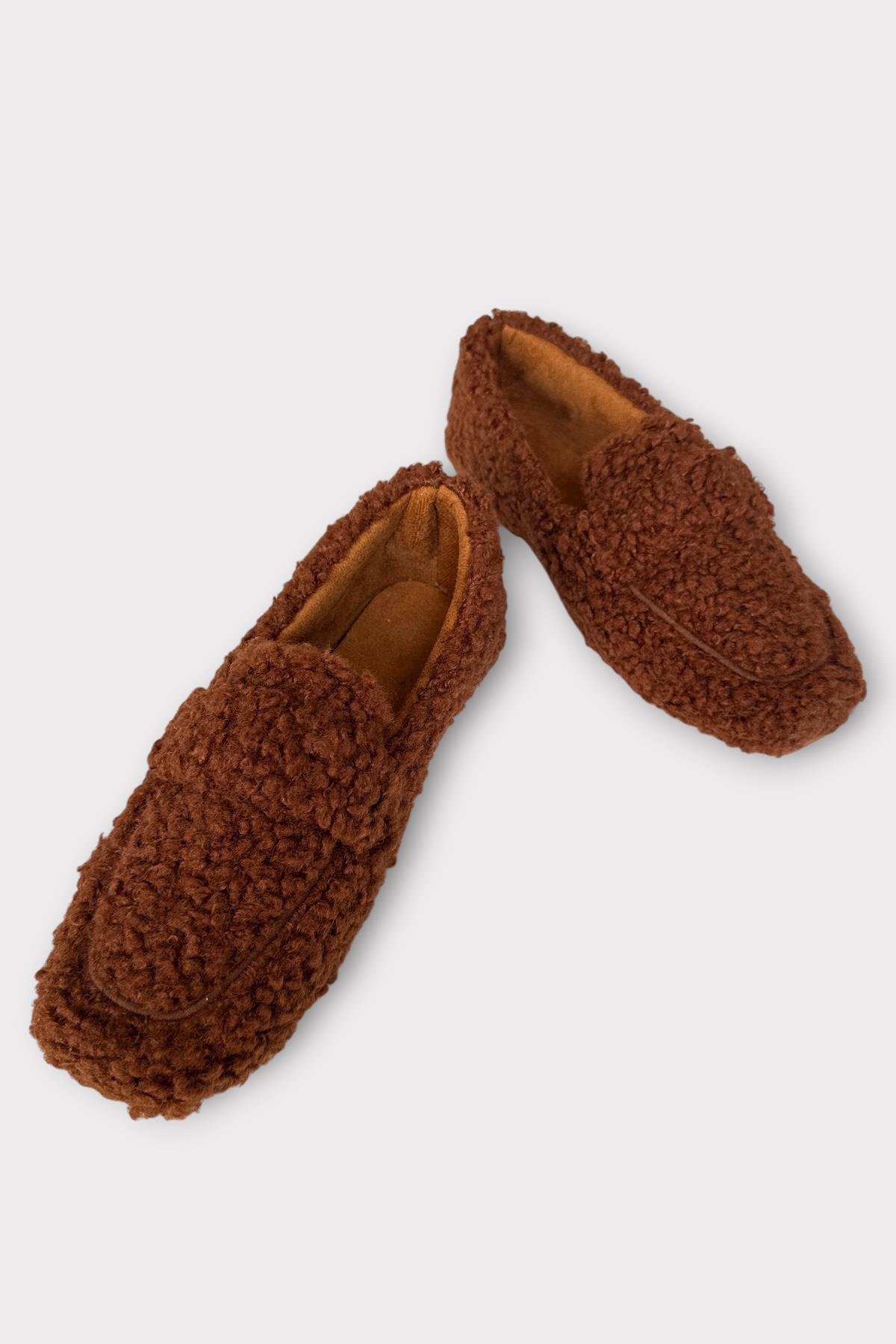 Ultra Yumuşak Peluş Ses Yapmaz Hafif Taban Ev Babeti Kadın Panduf KAHVERENGİ - Görsel 5