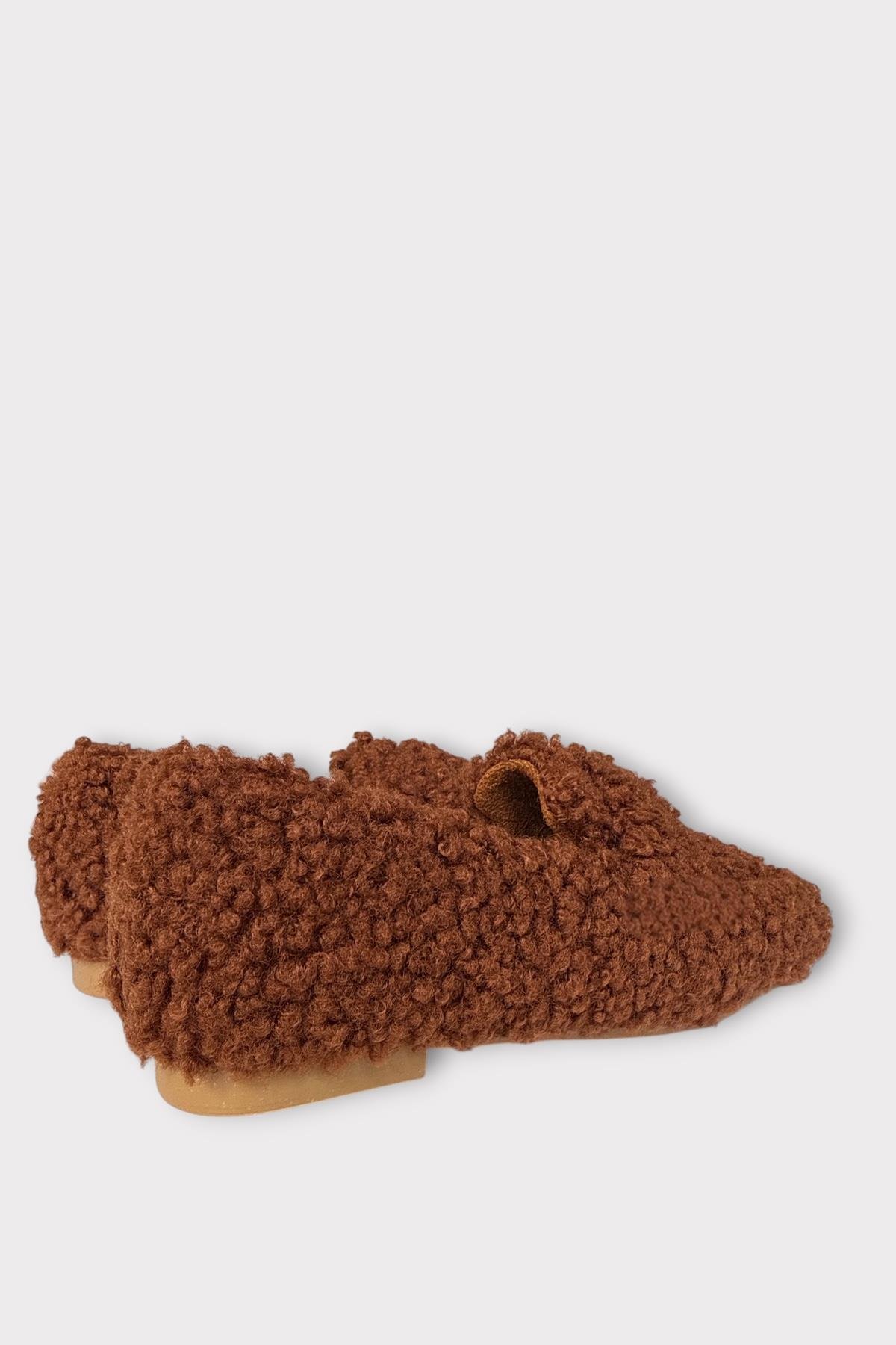 Ultra Yumuşak Peluş Ses Yapmaz Hafif Taban Ev Babeti Kadın Panduf KAHVERENGİ - Görsel 6