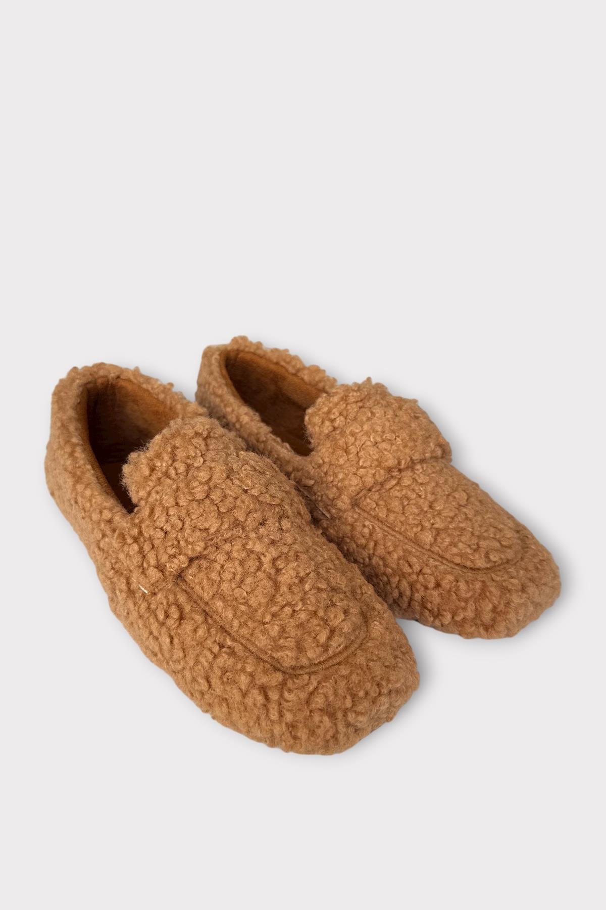 Ultra Yumuşak Peluş Ses Yapmaz Hafif Taban Ev Babeti Kadın Panduf VİZON - Görsel 4