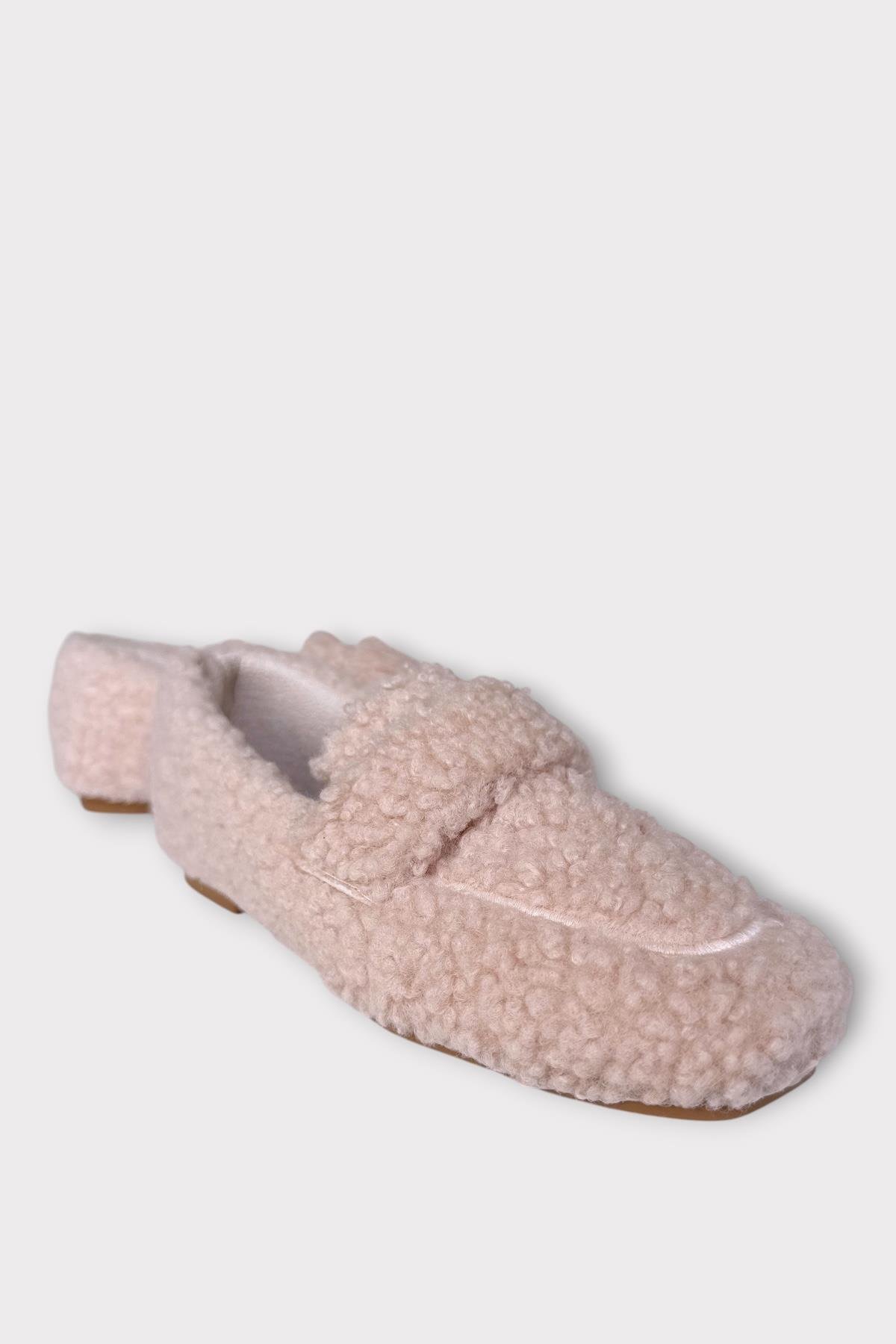 Ultra Yumuşak Peluş Ses Yapmaz Hafif Taban Ev Babeti Kadın Panduf PUDRA - Görsel 3