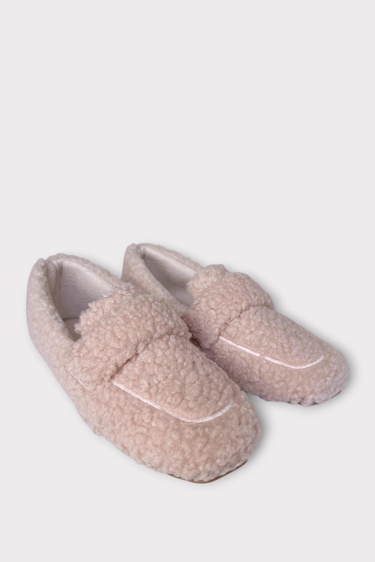 Ultra Yumuşak Peluş Ses Yapmaz Hafif Taban Ev Babeti Kadın Panduf PUDRA - Görsel 4