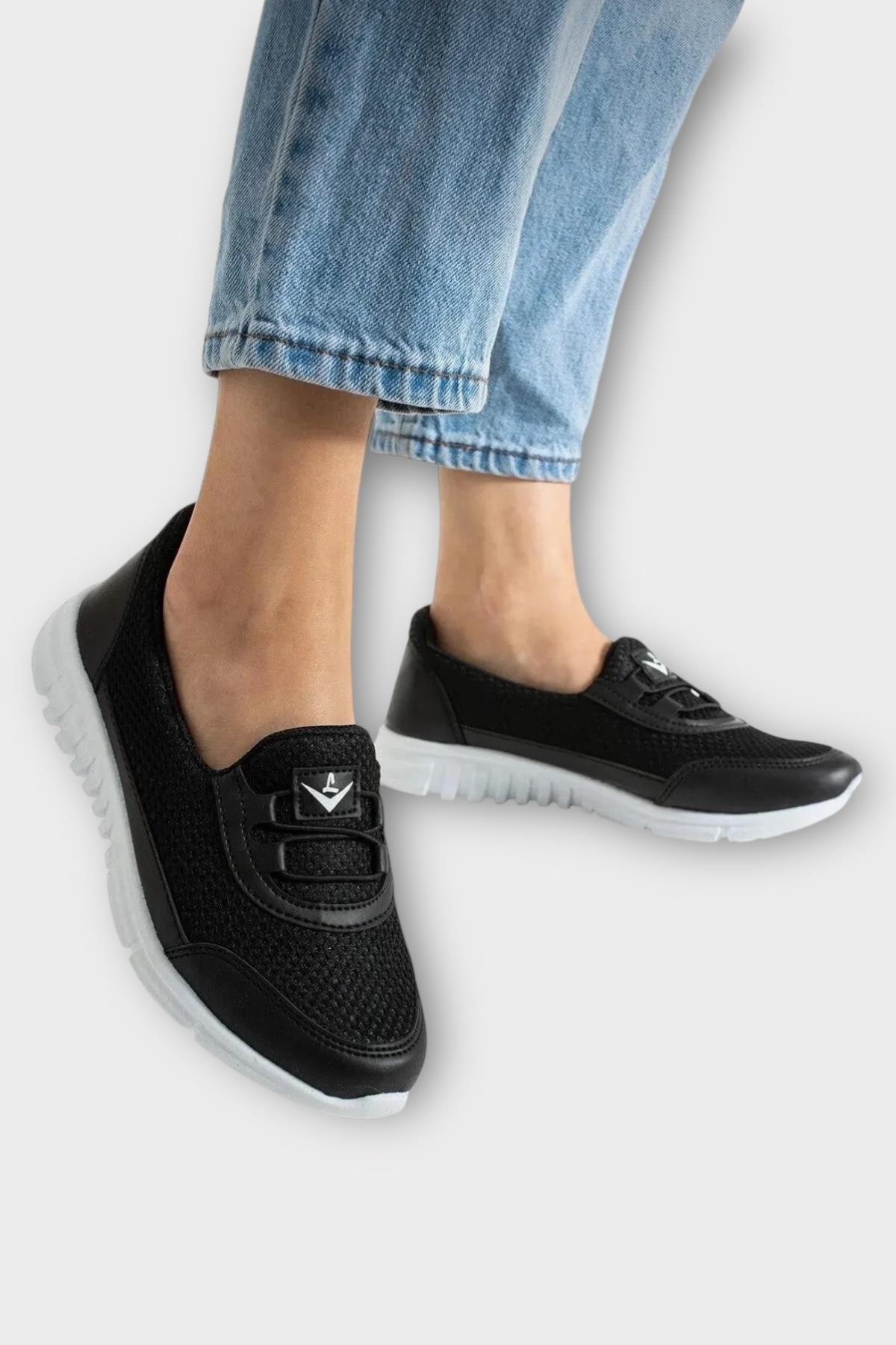 Kadın Ortopedik Fileli Anne Babet Günlük Ayakkabı SİYAH - BEYAZ - Görsel 2