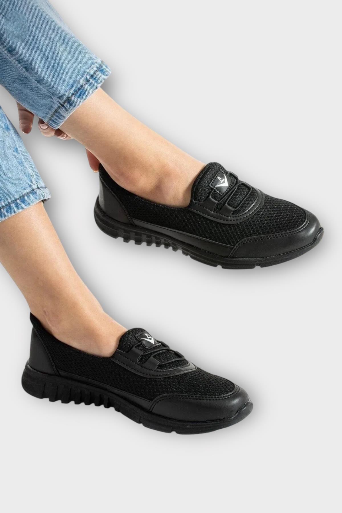 Kadın Ortopedik Fileli Anne Babet Günlük Ayakkabı SİYAH - Görsel 9