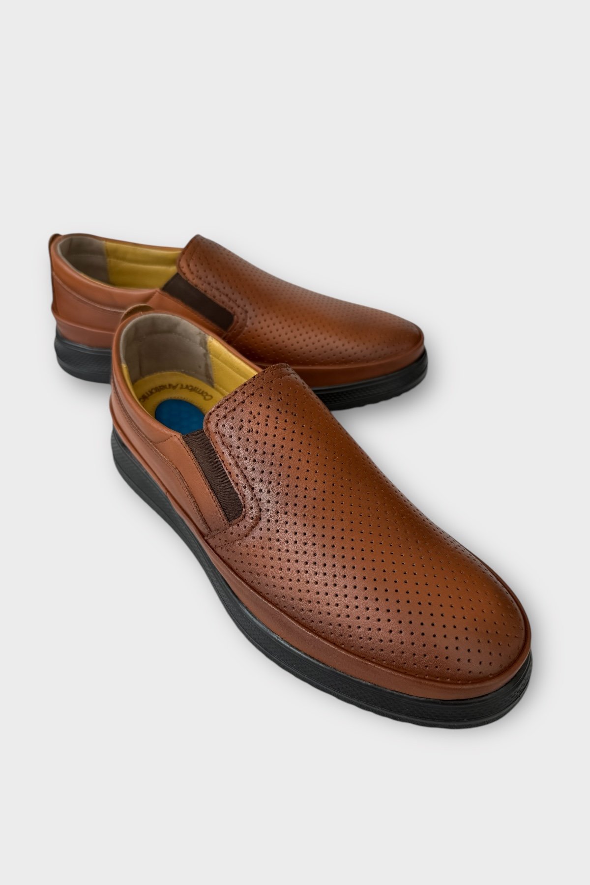 Erkek Hakiki Deri Ortopedik Yazlık El Yapımı Saraçlı Ayakkabı TABA - Görsel 3