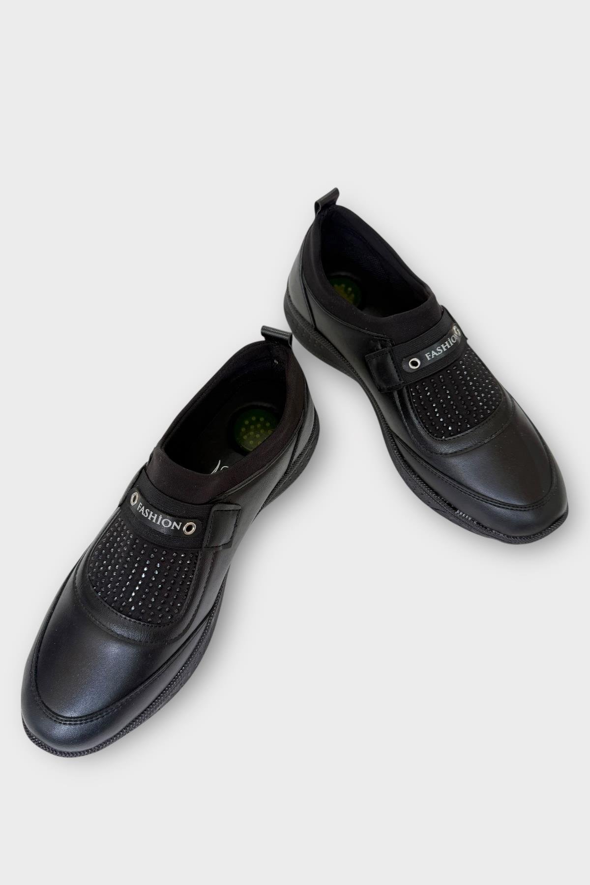 Kadın Ortopedik Comfort Taban Lastik Detay Günlük Ayakkabı SİYAH - GÜMÜŞ - Görsel 5