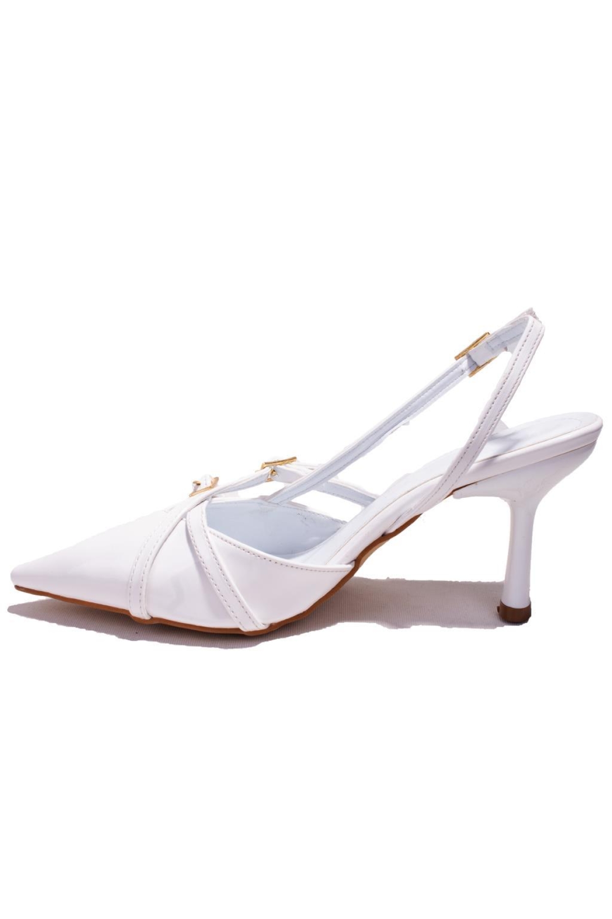 DZA07-11792105 Beyaz Rugan Tokalı Klasik Topuklu Kadın Ayakkabı - Görsel 4