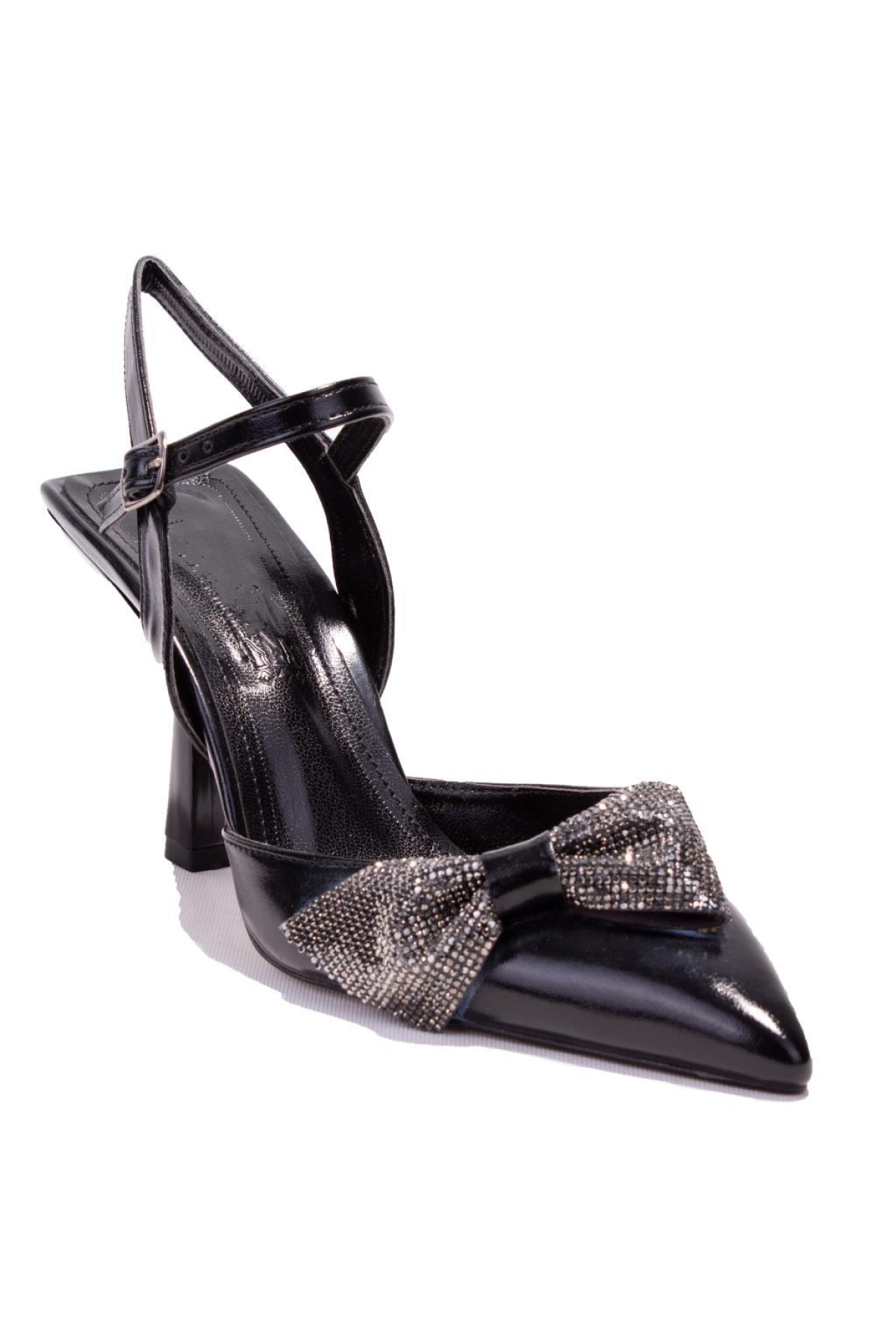 DZA07-1204899 Siyah Taşlı Abiye Topuklu Kadın Ayakkabı - Görsel 2