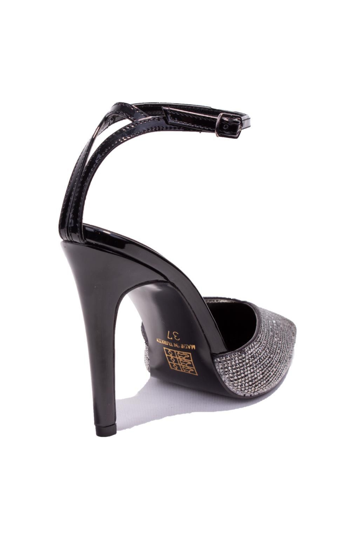 DZA07-1240870 Siyah Rugan Taşlı Abiye Topuklu Kadın Ayakkabı - Görsel 5