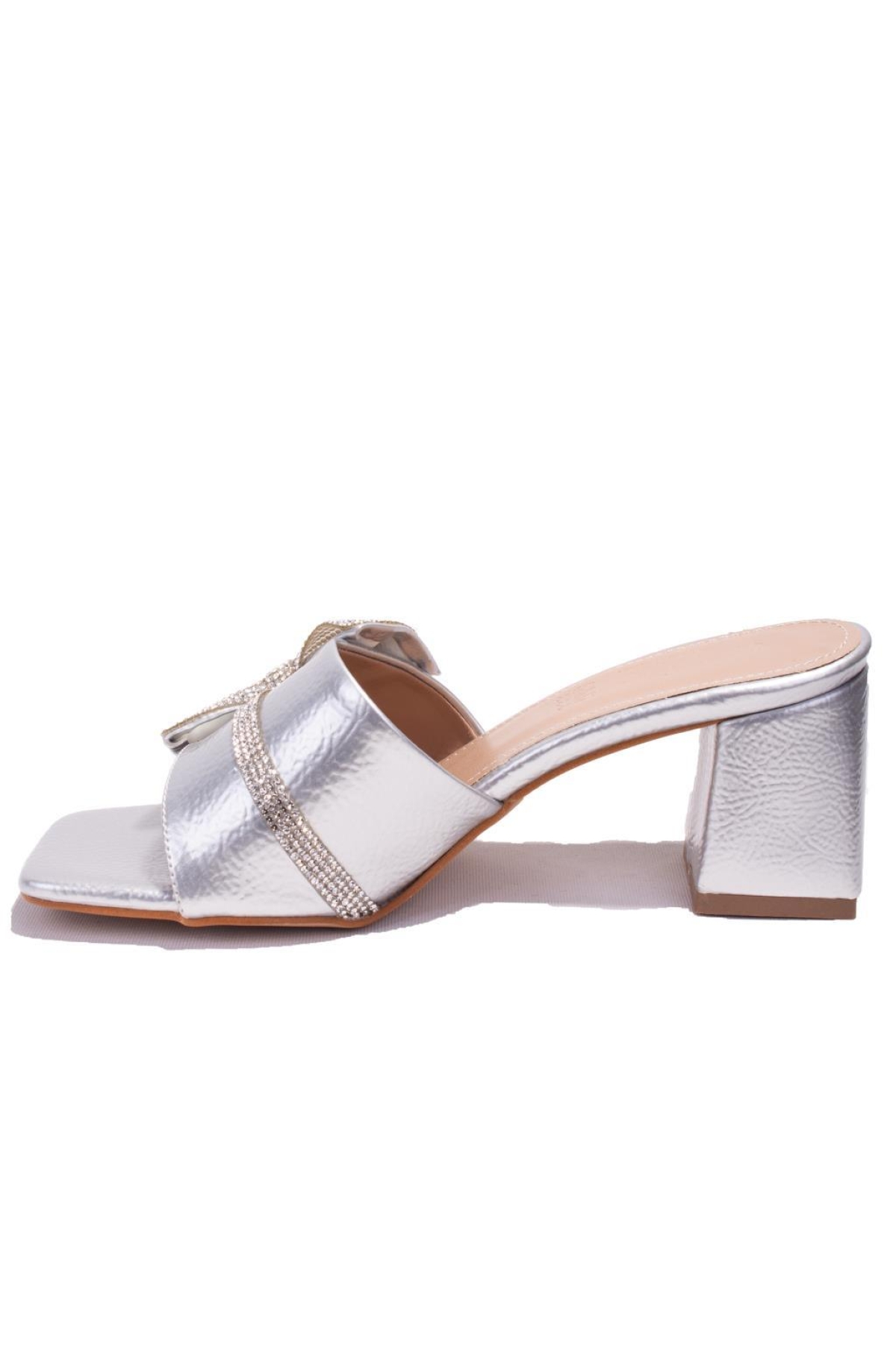 DZA07-1221101 Gümüş Rugan Abiye Topuklu Kadın Terlik - Görsel 4