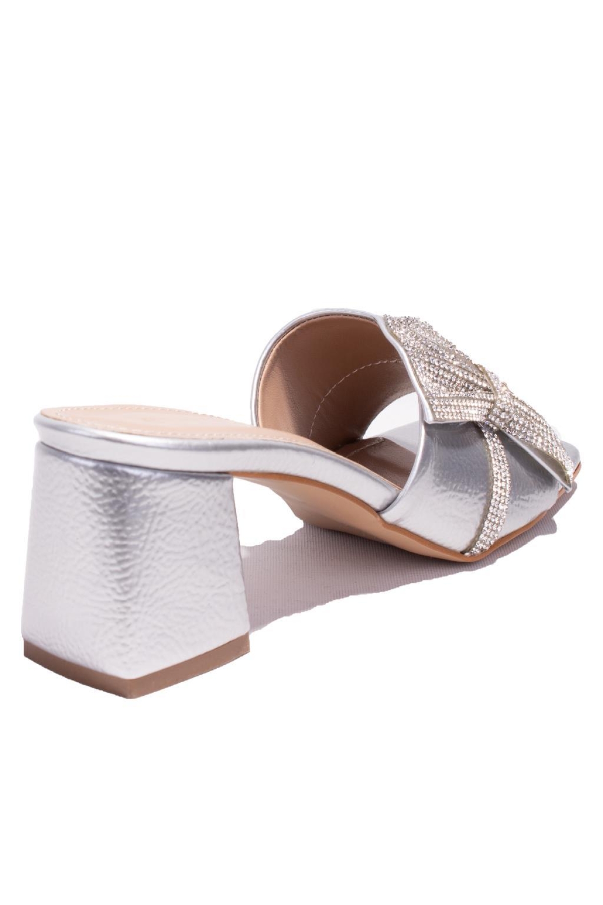 DZA07-1221101 Gümüş Rugan Abiye Topuklu Kadın Terlik - Görsel 5