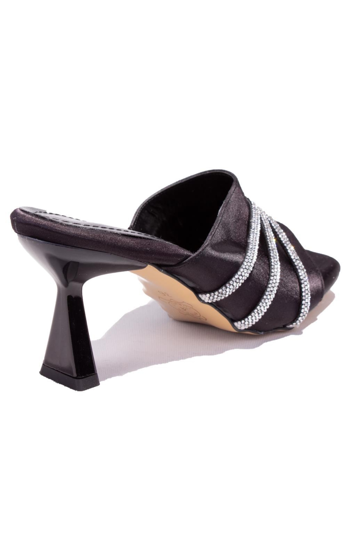DZA07-1125031 Siyah Saten Taşlı Abiye Topuklu Kadın Terlik - Görsel 5