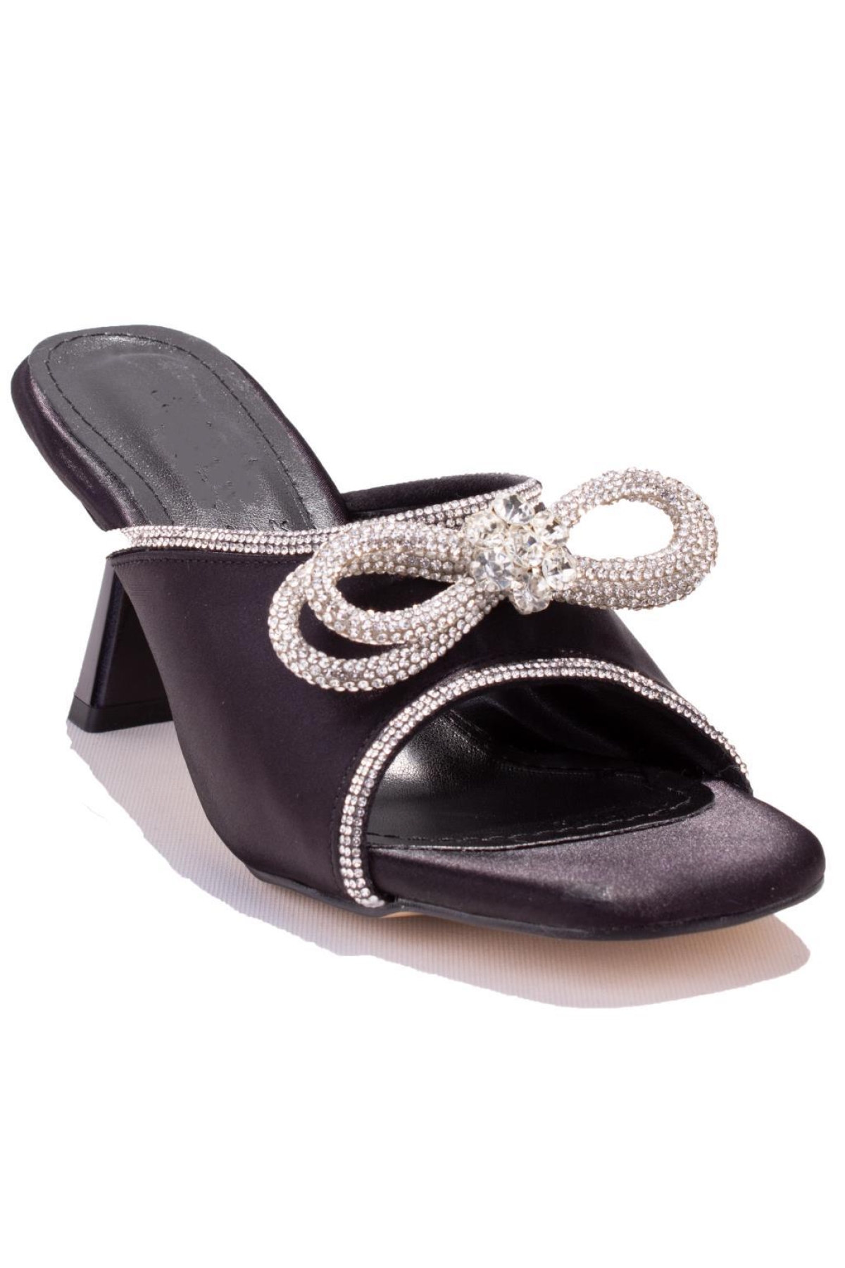 DZA07-1125029 Siyah Saten Abiye Topuklu Kadın Terlik - Görsel 2