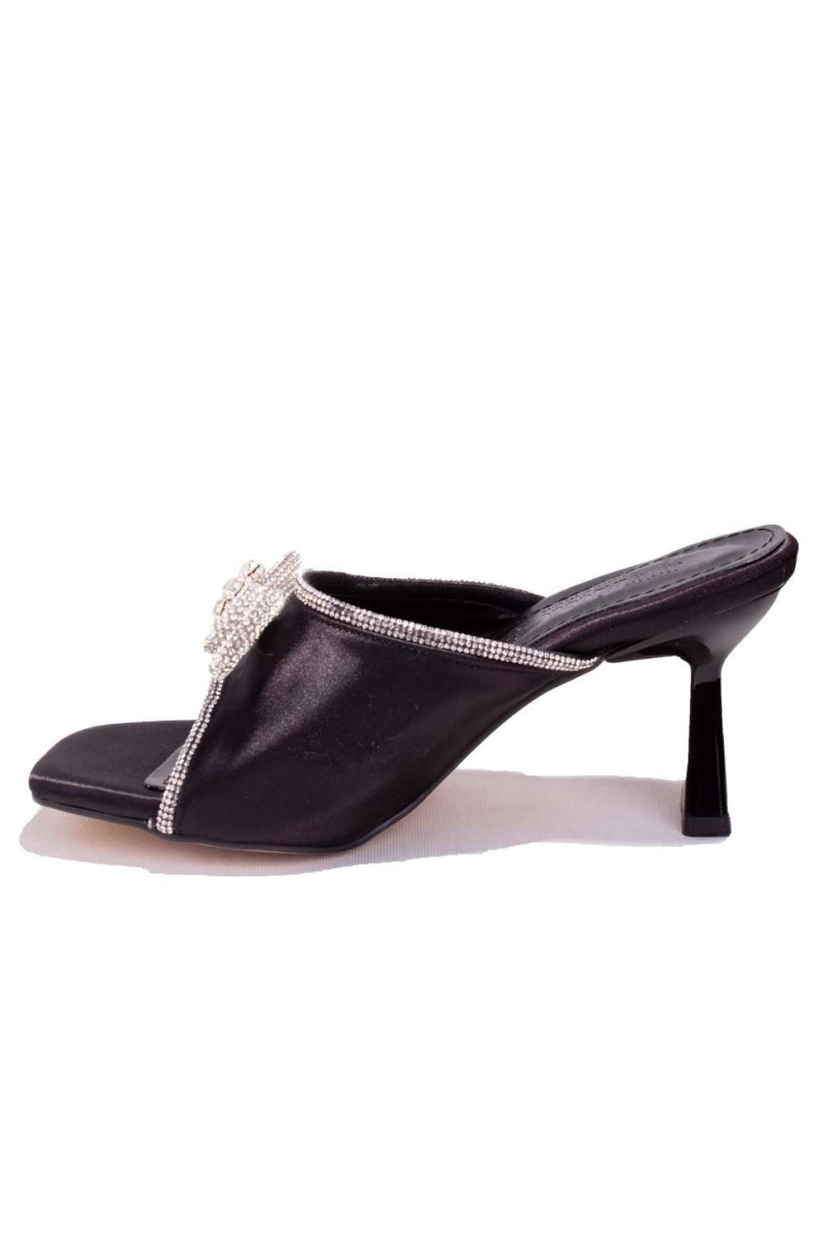 DZA07-1125029 Siyah Saten Abiye Topuklu Kadın Terlik - Görsel 4