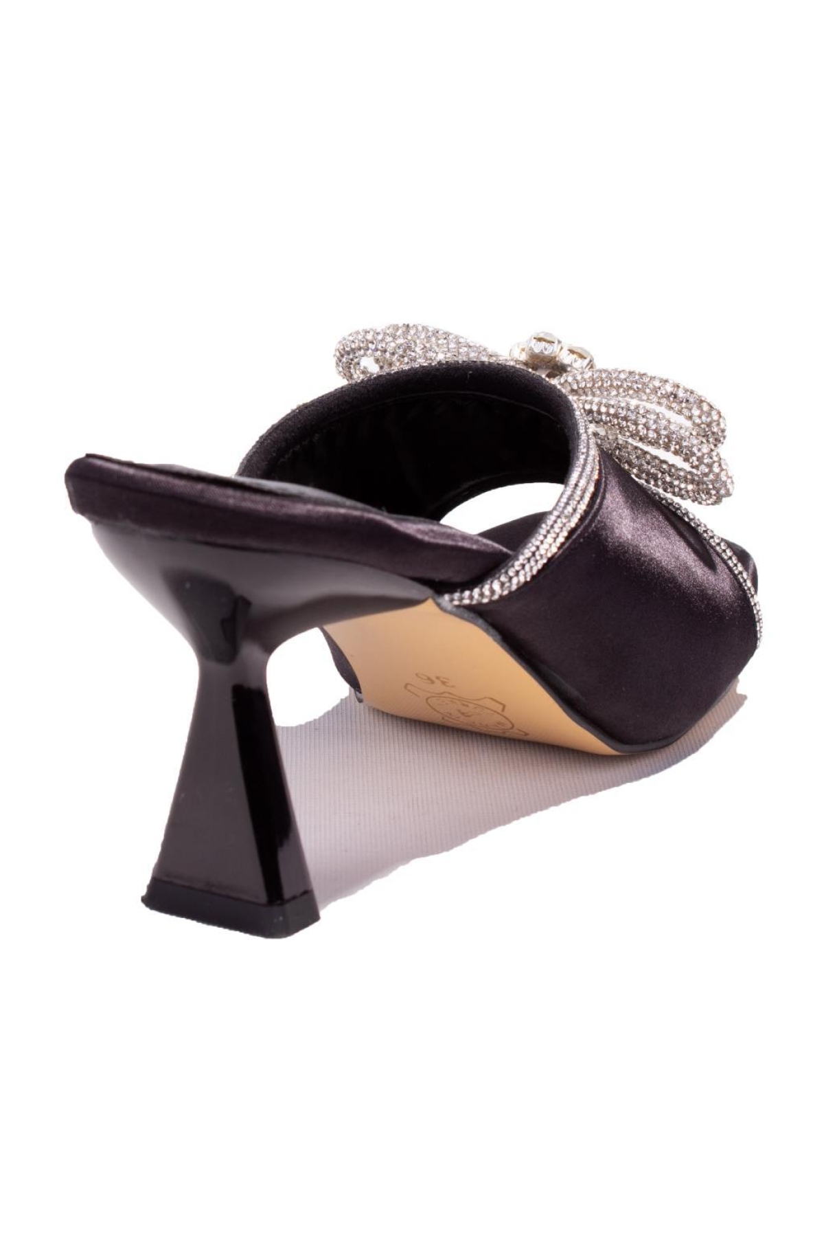 DZA07-1125029 Siyah Saten Abiye Topuklu Kadın Terlik - Görsel 5