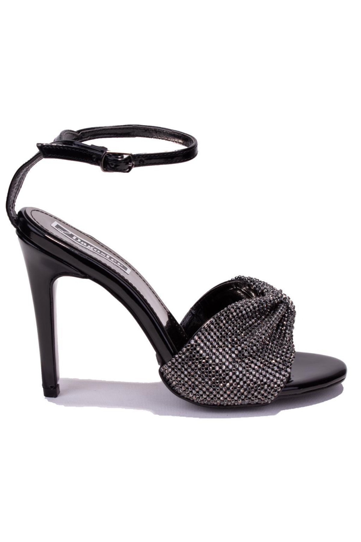 DZA07-1240925 Siyah Ayna Taşlı Abiye Topuklu Kadın Ayakkabı - Görsel 3