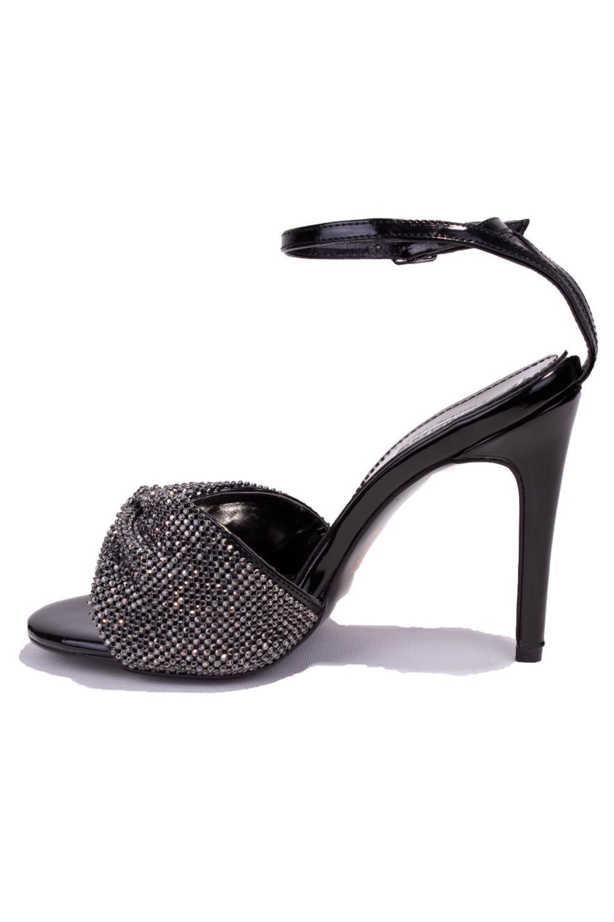 DZA07-1240925 Siyah Ayna Taşlı Abiye Topuklu Kadın Ayakkabı - Görsel 4