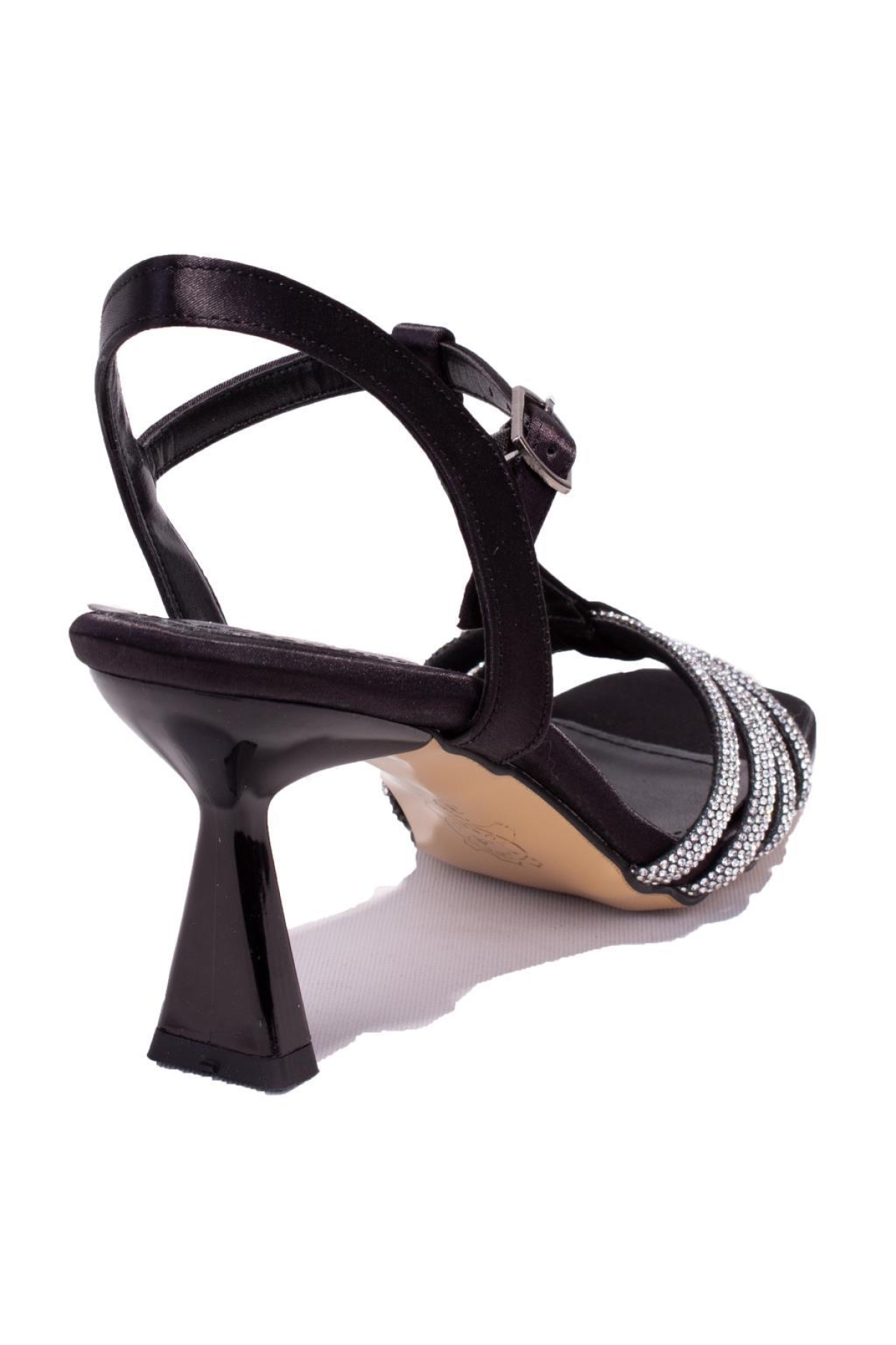 DZA07-1125051 Siyah Saten Taşlı Abiye Topuklu Kadın Ayakkabı - Görsel 5