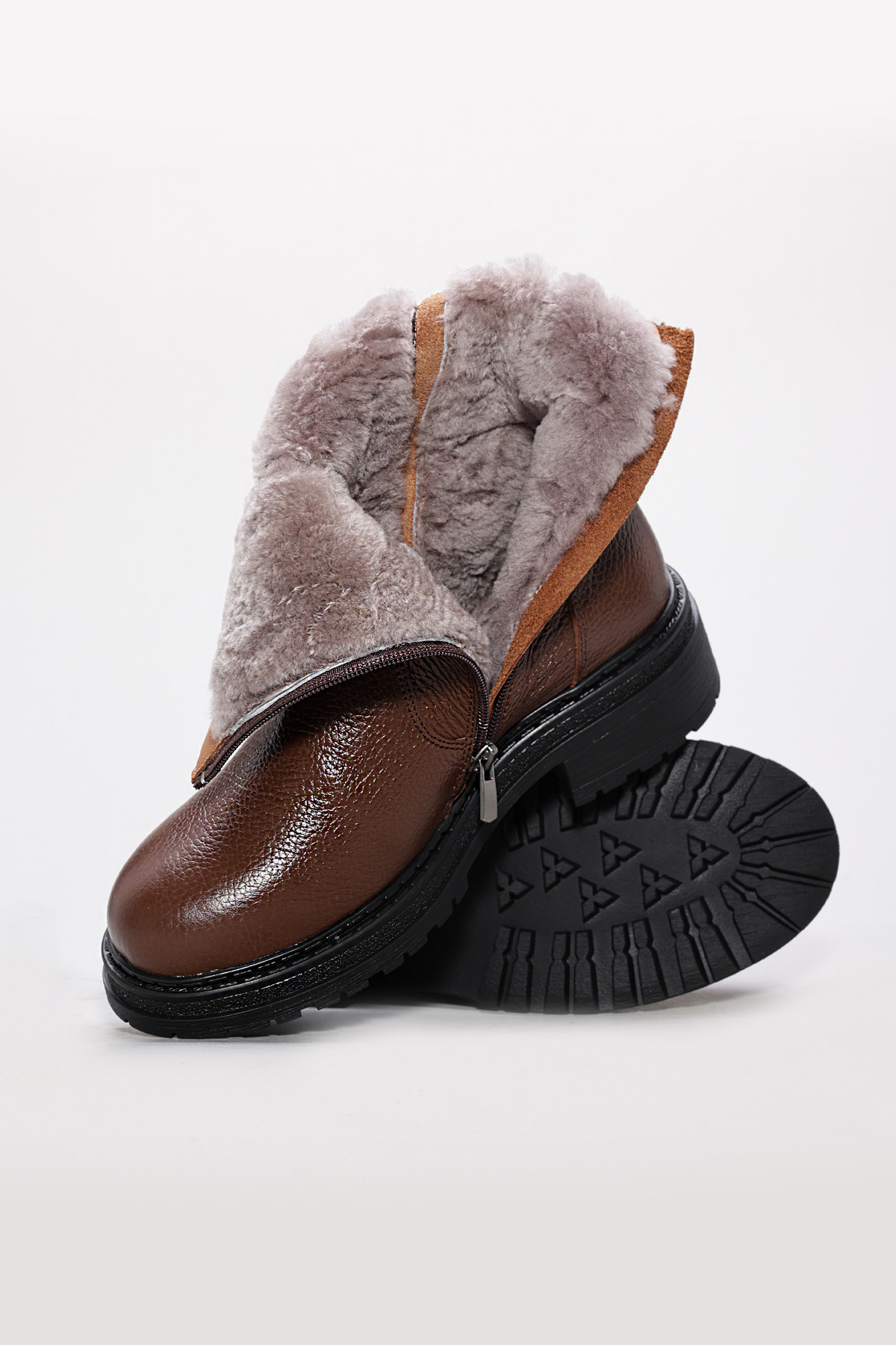 Hakiki Deri Kürklü Kadın Kalın Taban Bot 257KZA623 - Görsel 5