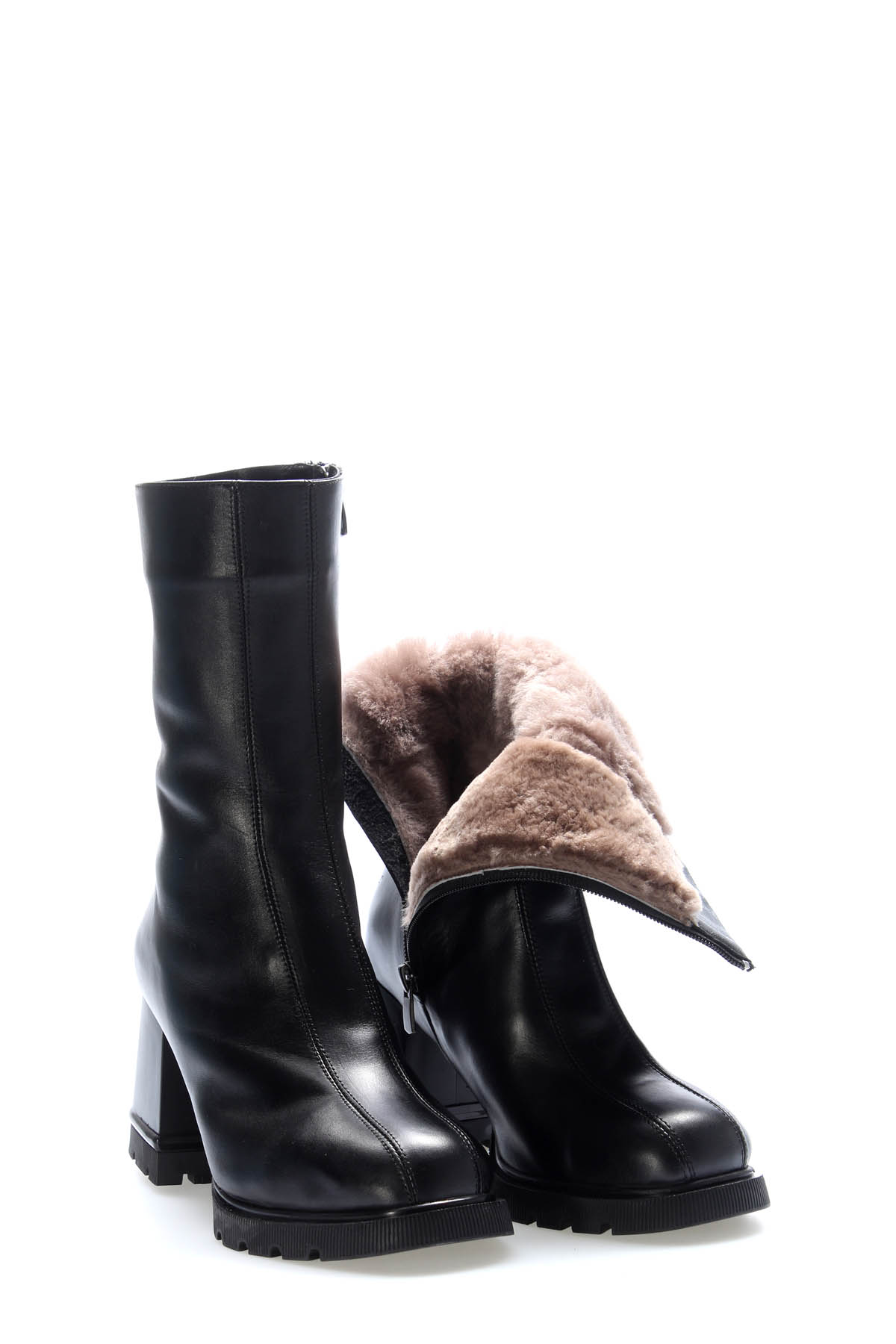 Hakiki Deri Kürklü Kadın Kalın Topuklu Bot 212KZA444 - Görsel 5