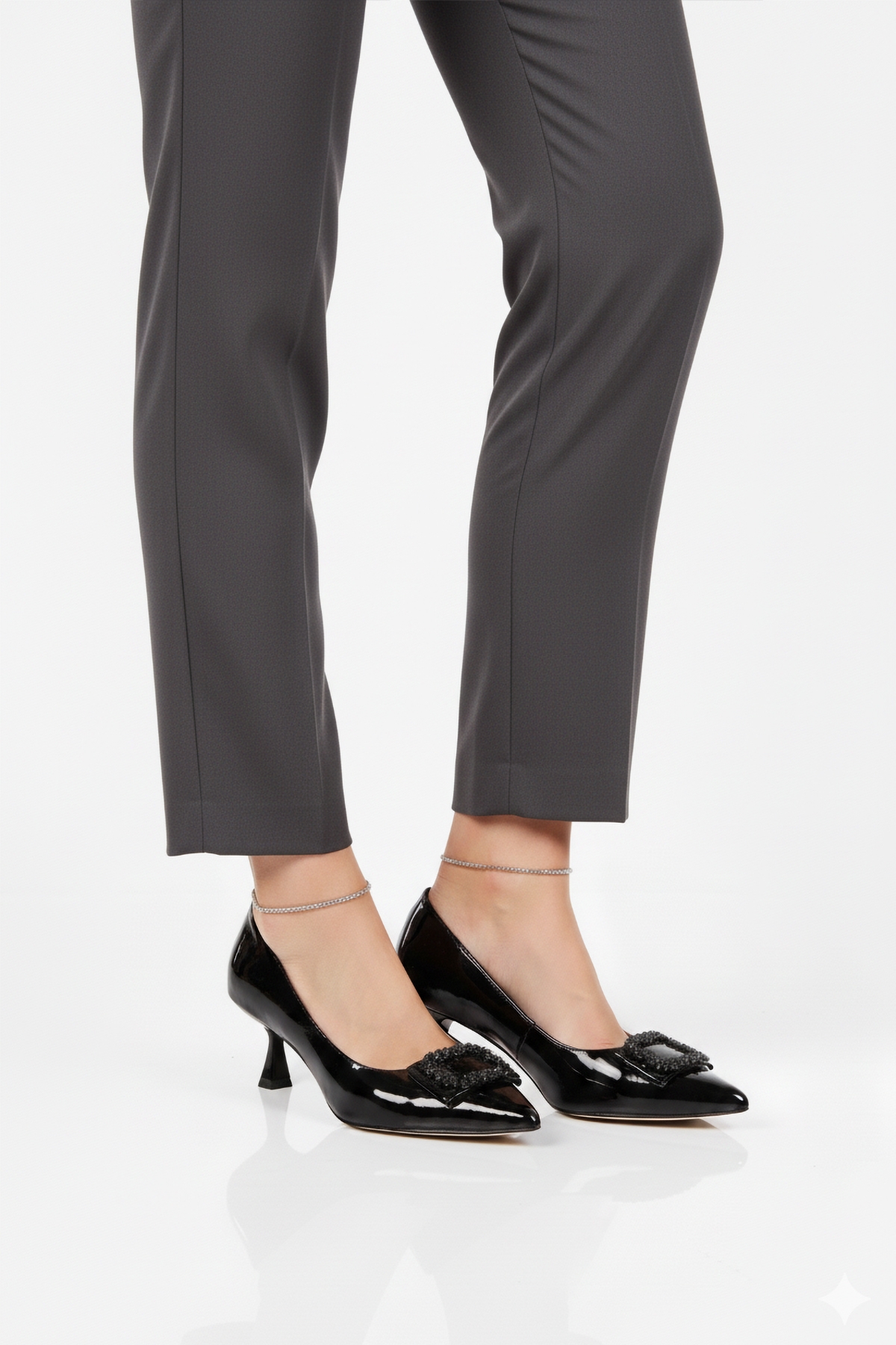 Aspor Siyah Kırışık Kadın Topuklu Ayakkabı - Görsel 2
