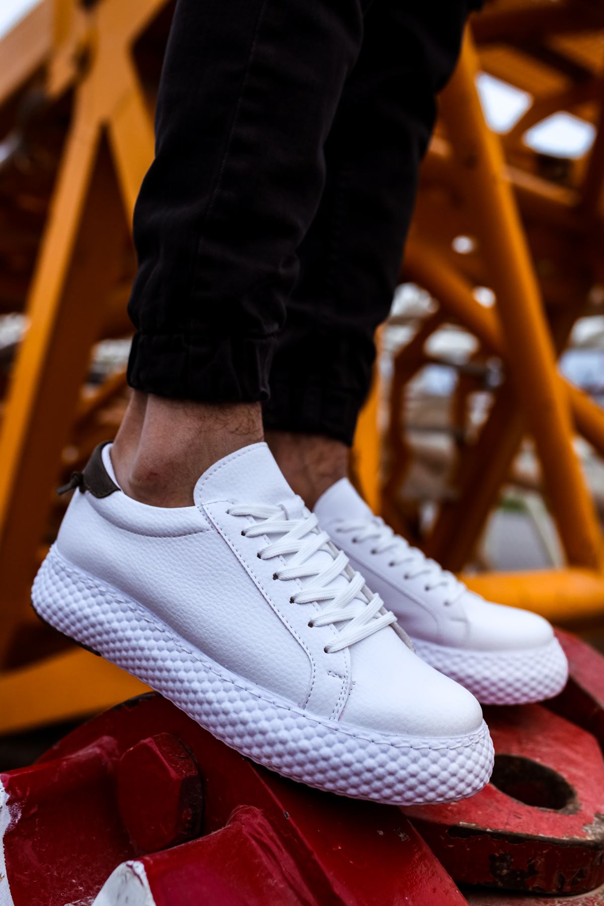 Bağcıklı Erkek Günlük Ayakkabı Beyaz Haki - Görsel 4