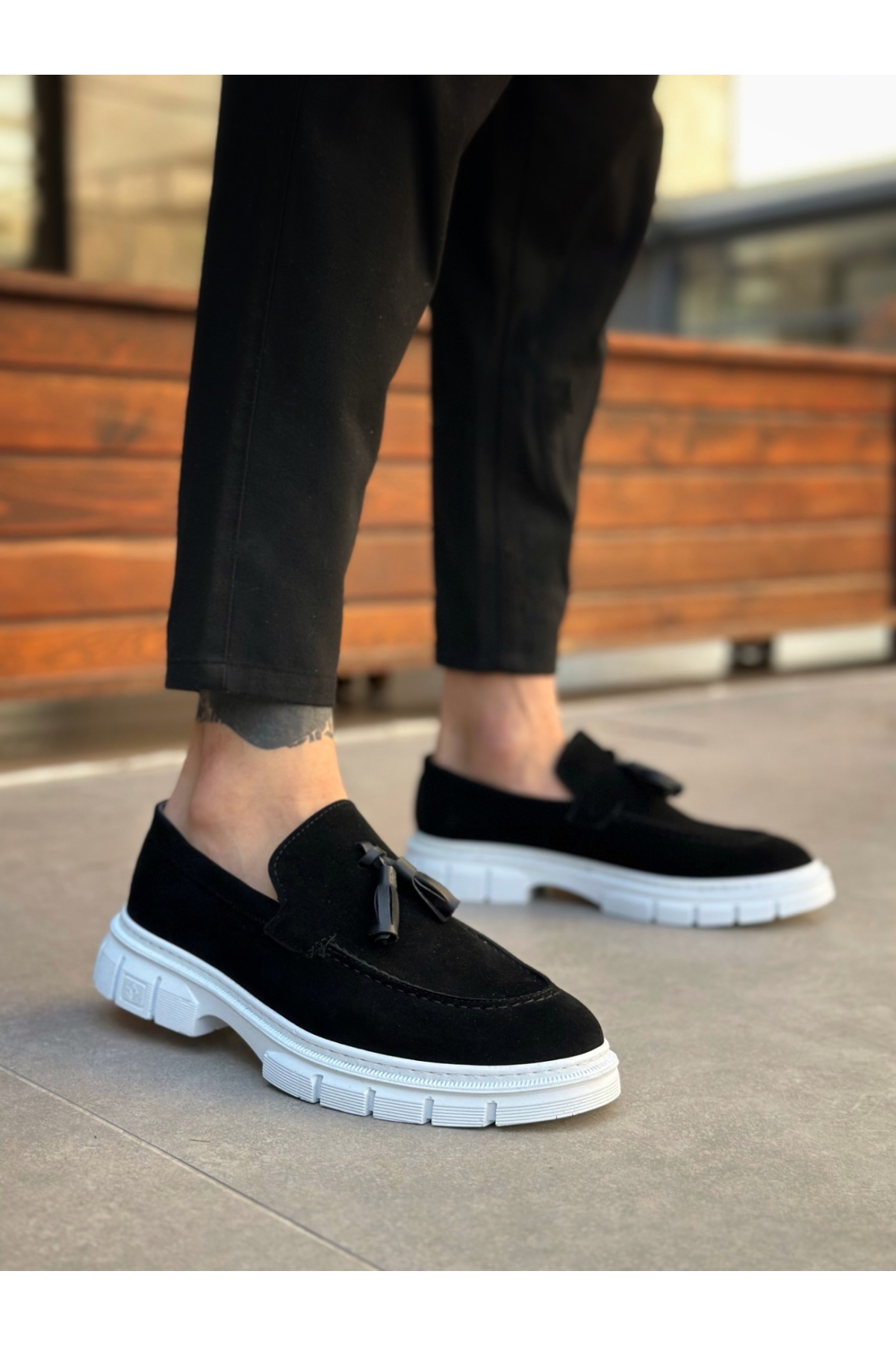 Püsküllü Erkek Casual Ayakkabı SİYAH SÜET (SİYAH TABAN) - Görsel 4