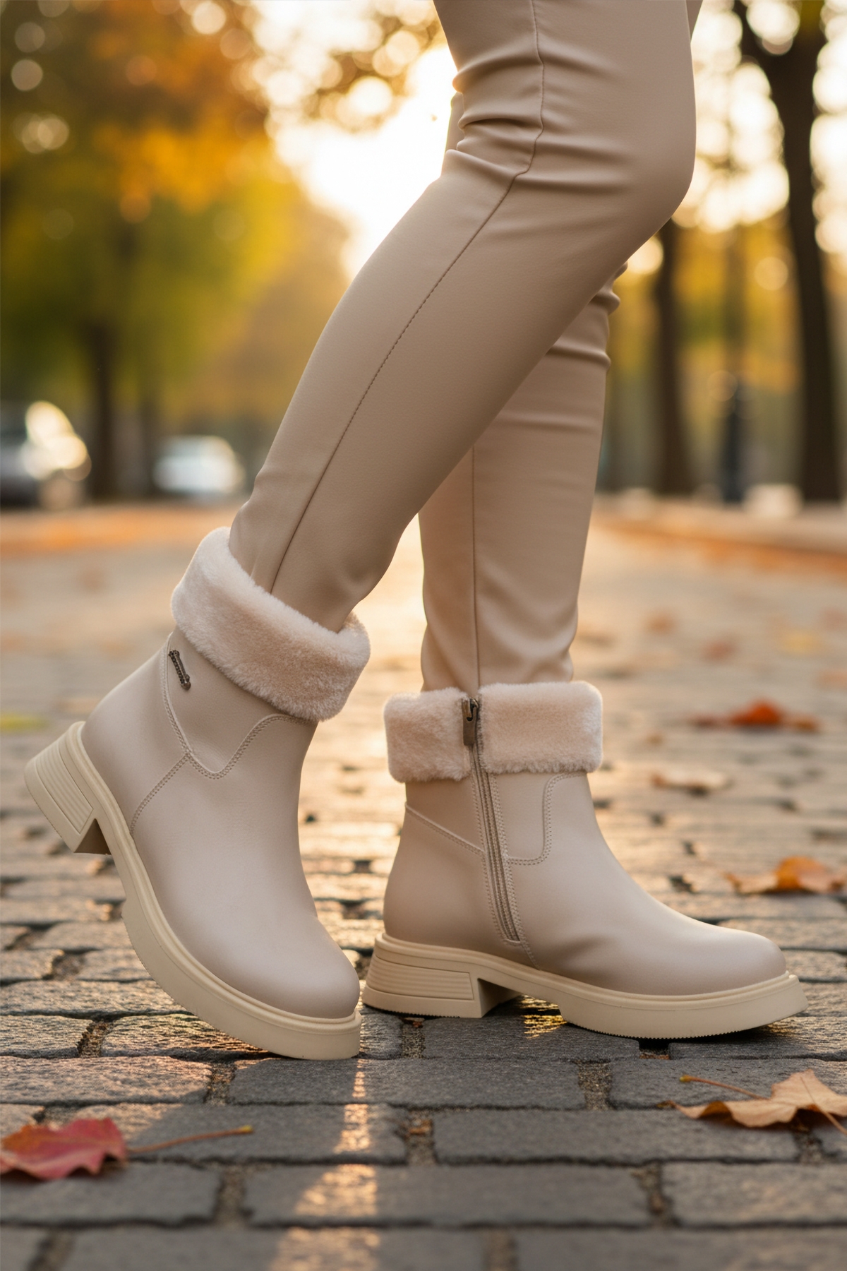 Krem İçi Polarlı Kadın Topuklu Bot - Görsel 4
