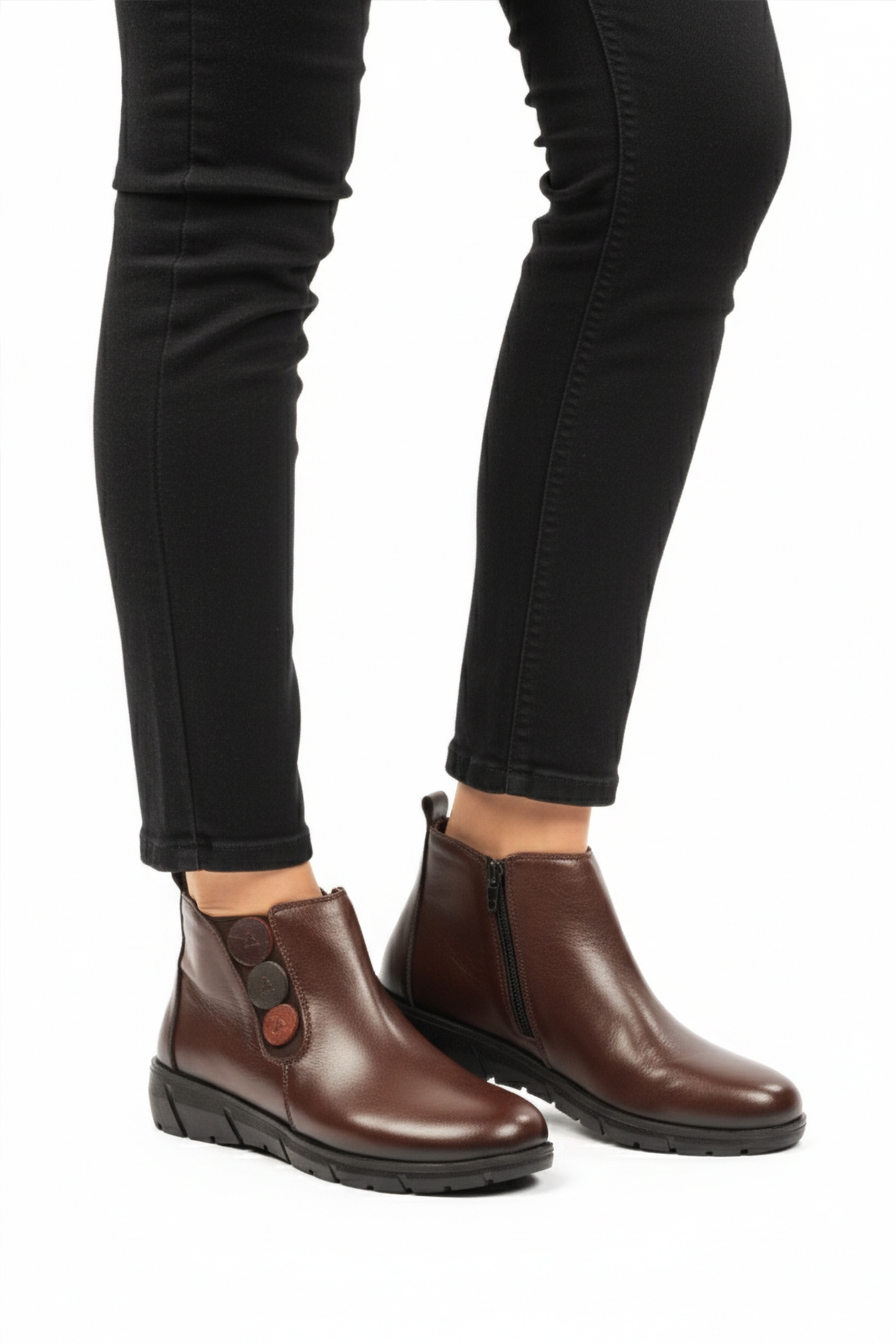 Kahve Hakiki Deri Kadın Düz Bot - Görsel 2