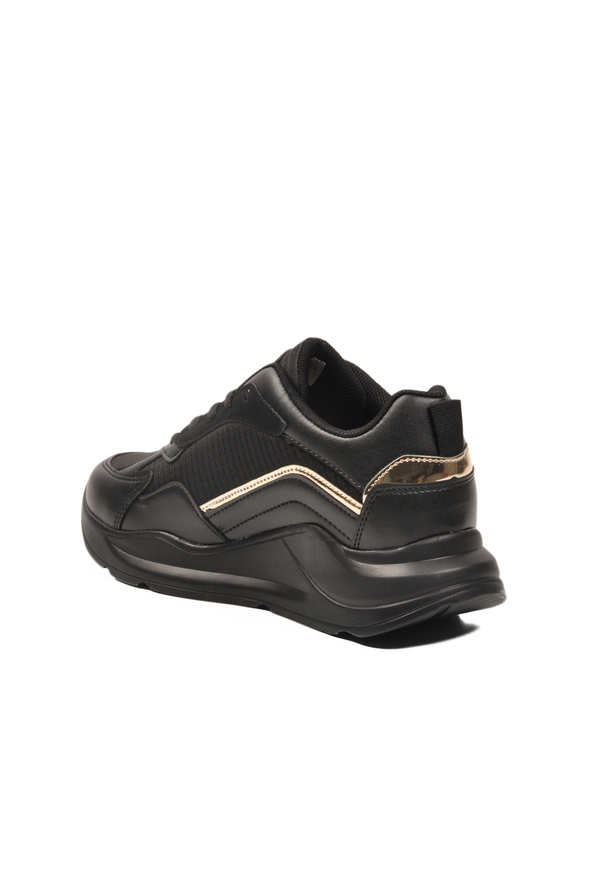 Aspor Siyah Altın Kalın Taban Bağcıklı Kadın Spor Ayakkabı - Görsel 5