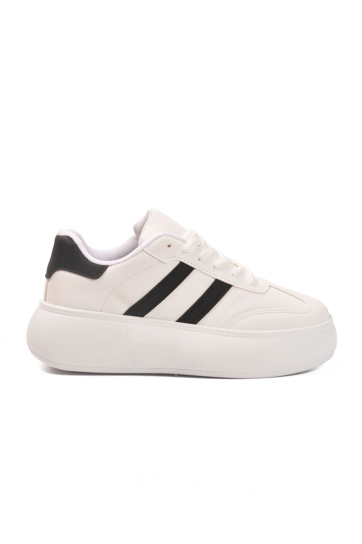 Aspor Beyaz Siyah Yüksek Taban Bağcıklı Unisex Sneaker - Görsel 3