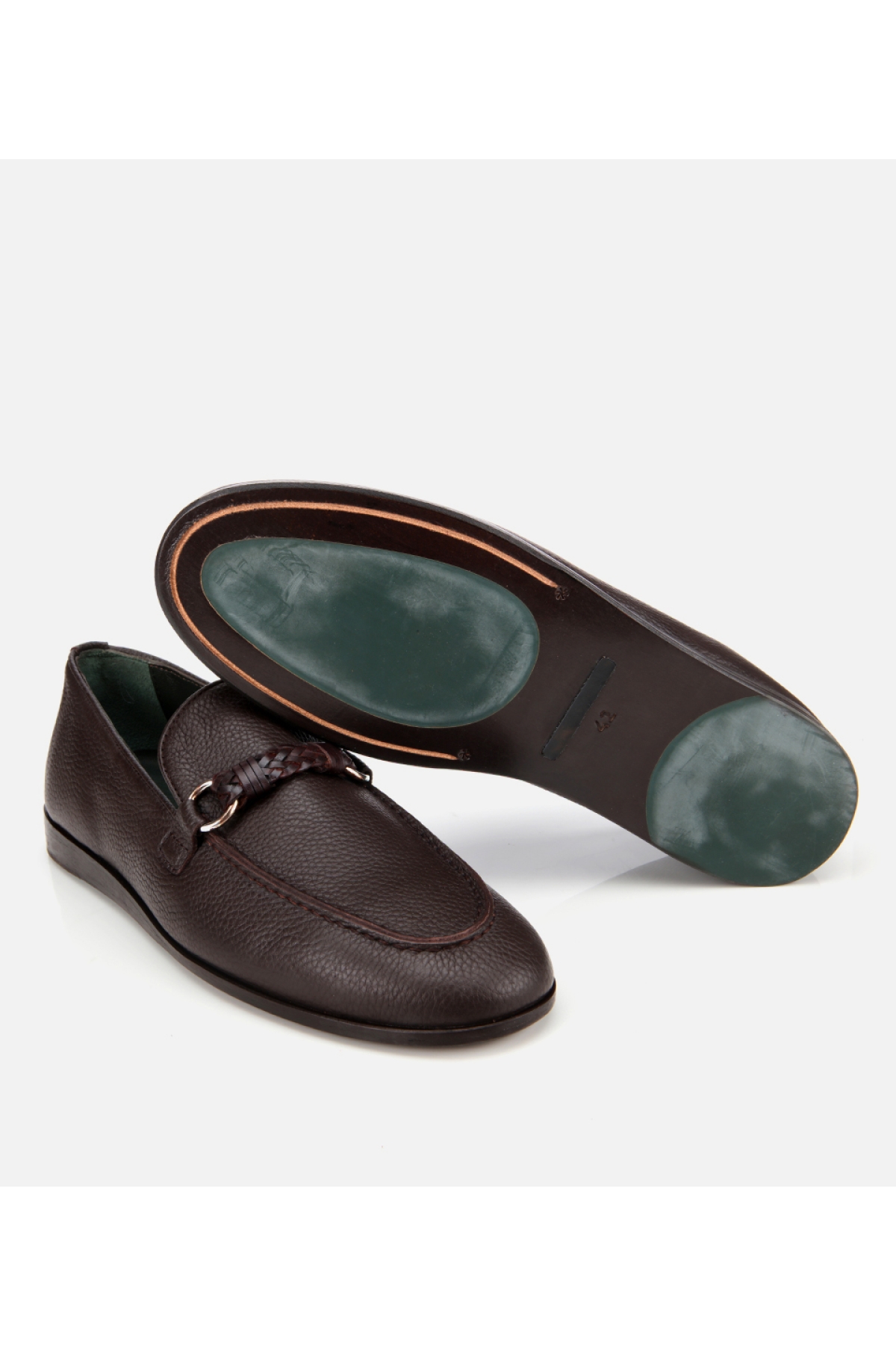 Erkek Deri Kahverengi Toka Detaylı Klasik Loafer - Görsel 7