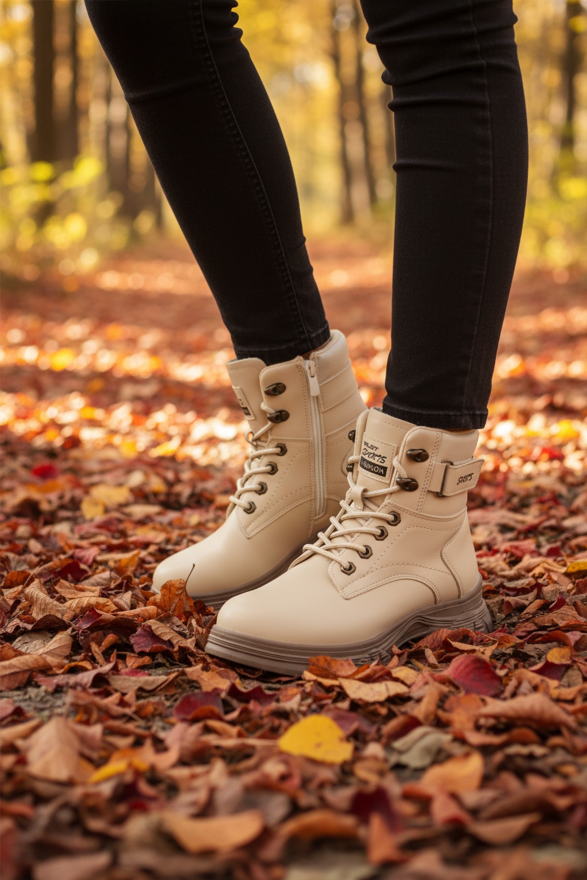 Aspor Bej Vizon İçi Polarlı Fermuarlı Kadın Bot - Görsel 2