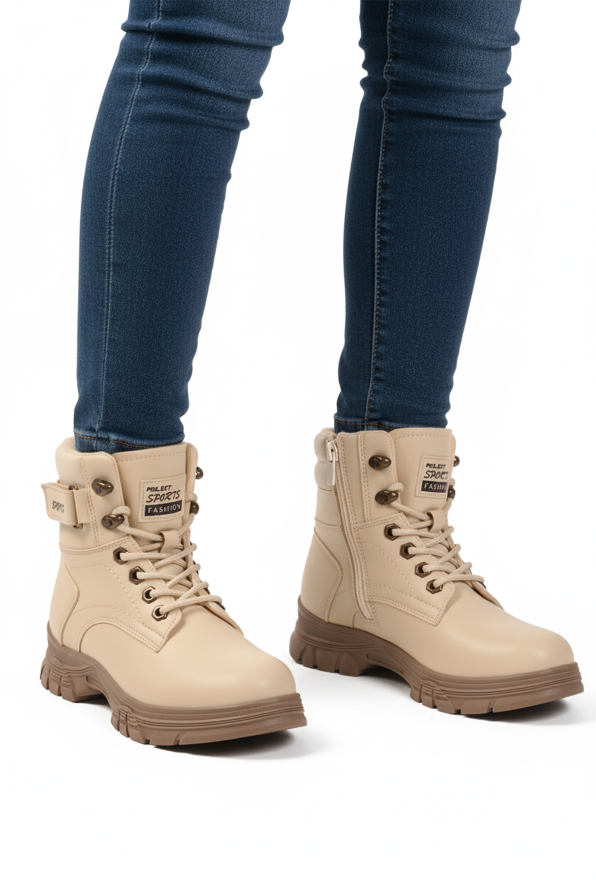 Aspor Bej Vizon İçi Polarlı Fermuarlı Kadın Bot - Görsel 3