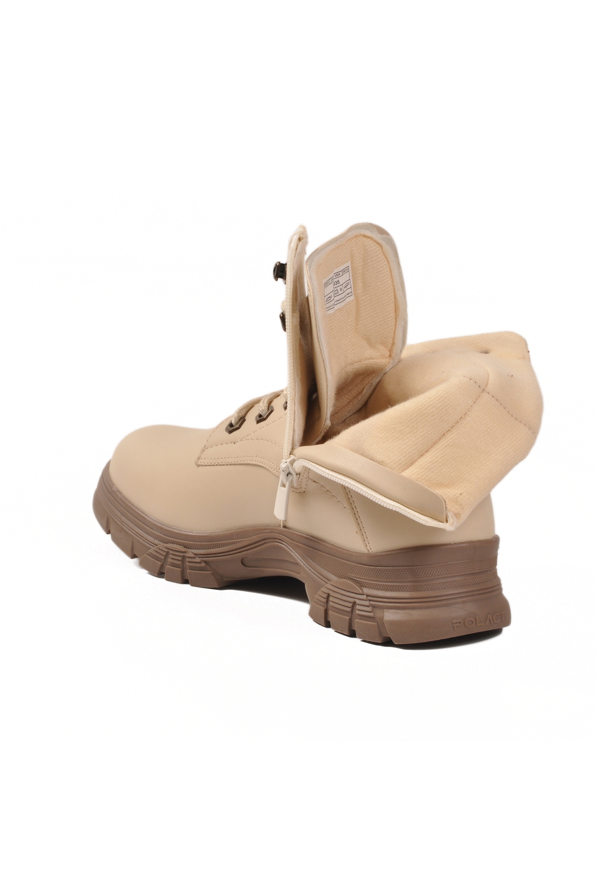 Aspor Bej Vizon İçi Polarlı Fermuarlı Kadın Bot - Görsel 5