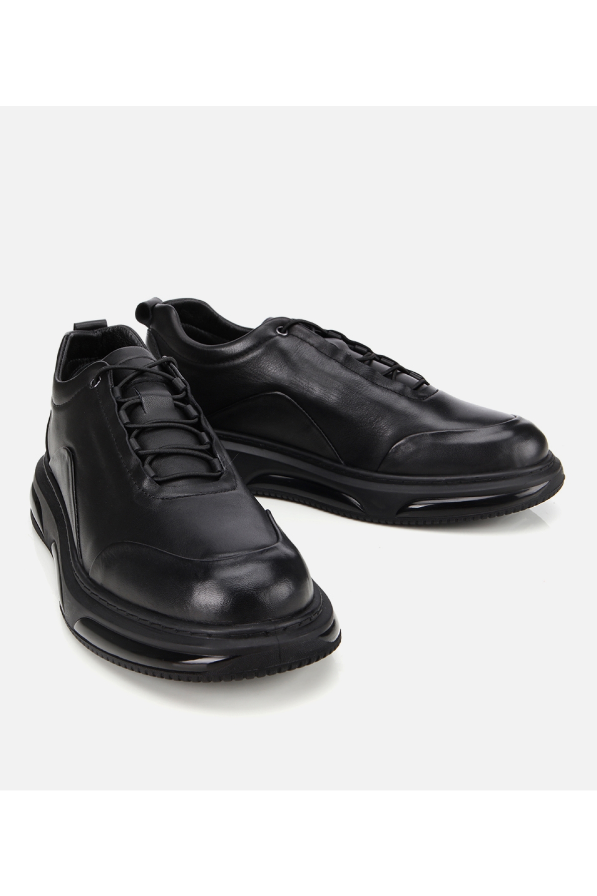 Erkek Deri Siyah Bağcık Detaylı Comfort Spor Ayakkabı - Görsel 3