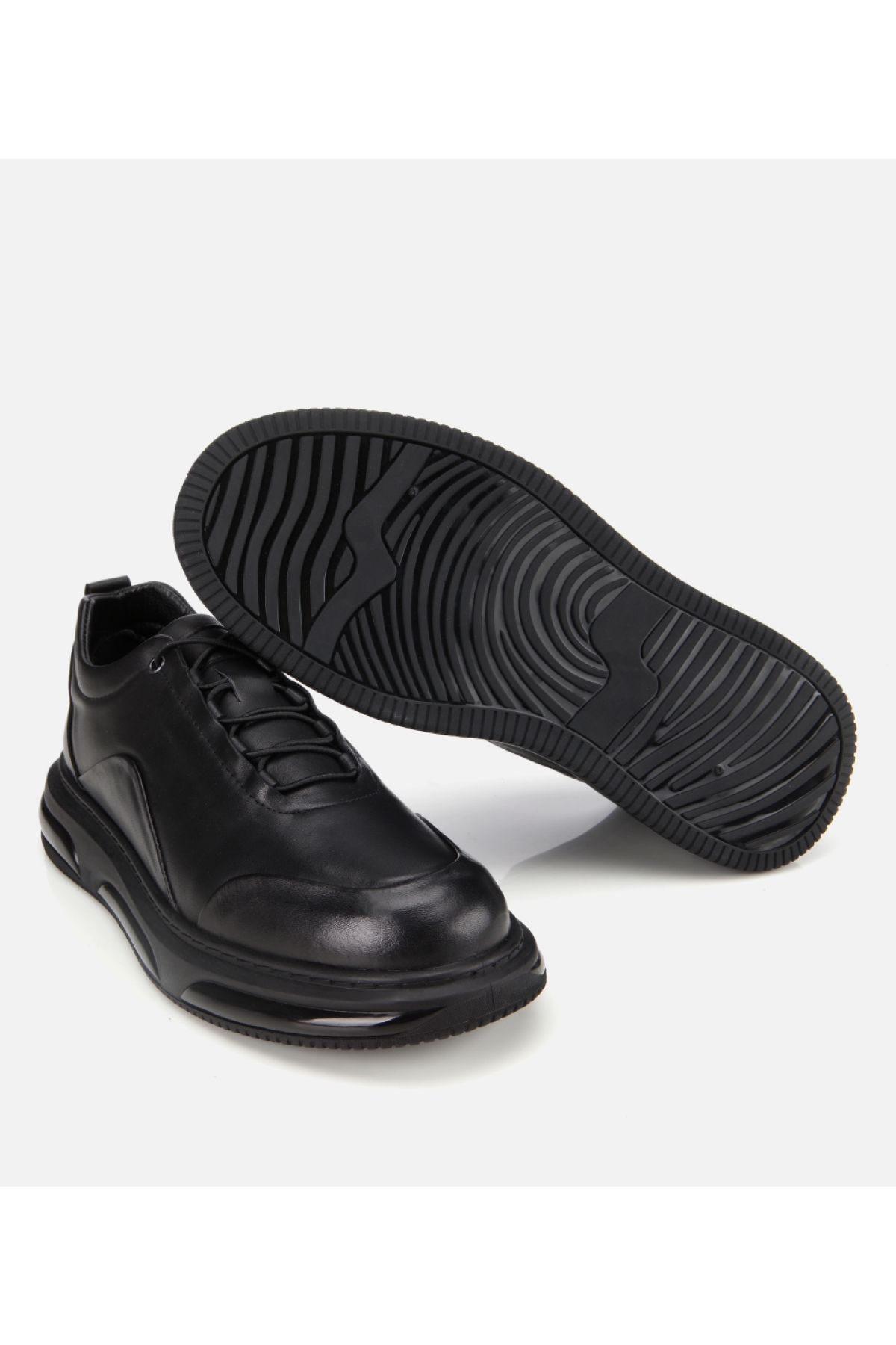 Erkek Deri Siyah Bağcık Detaylı Comfort Spor Ayakkabı - Görsel 7