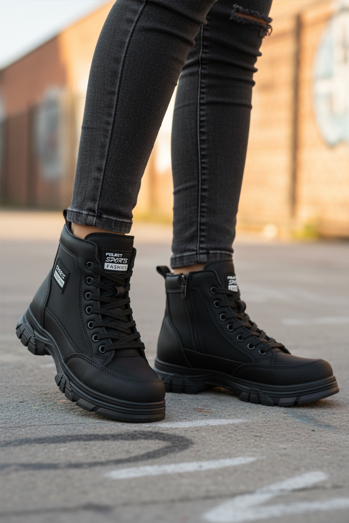 Aspor Siyah Nubuk İçi Kürklü Fermuarlı Bağcıklı Kadın Sneaker Bot - Görsel 4