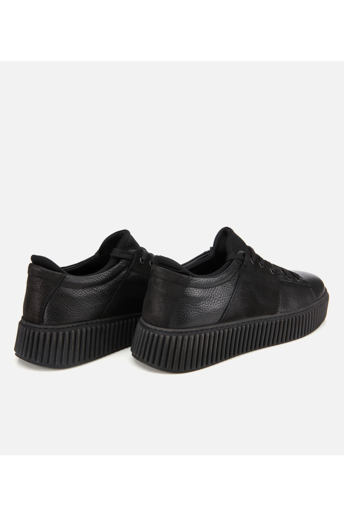 Erkek Deri Siyah Yüksek Tabanlı Spor Ayakkabı - Görsel 5
