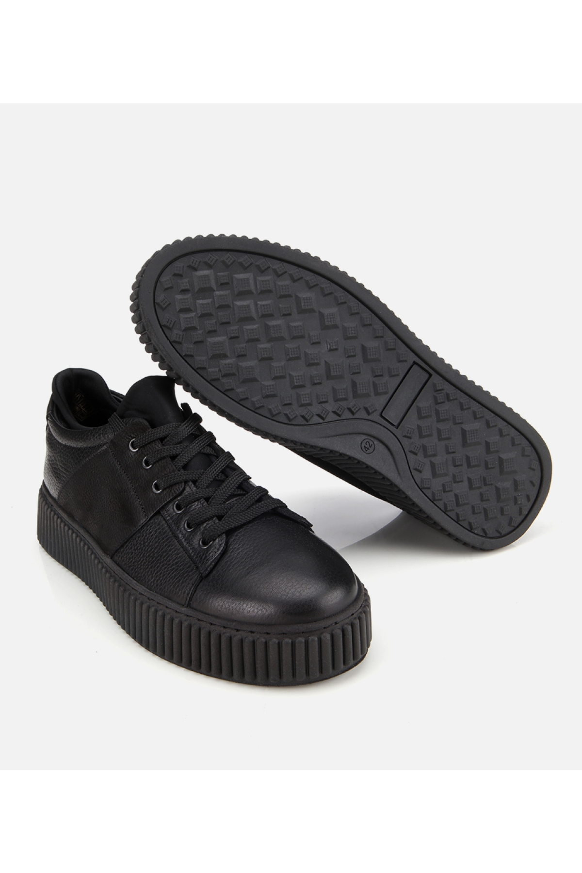 Erkek Deri Siyah Yüksek Tabanlı Spor Ayakkabı - Görsel 7