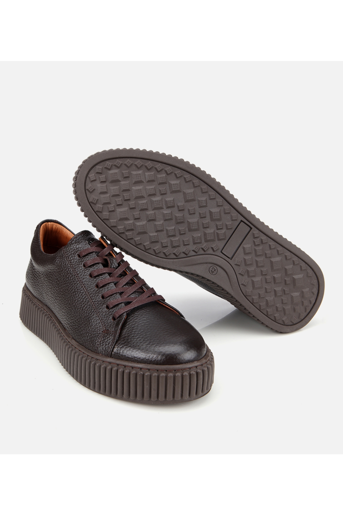 Erkek Deri Kahverengi Yüksek Tabanlı Spor Ayakkabı - Görsel 7