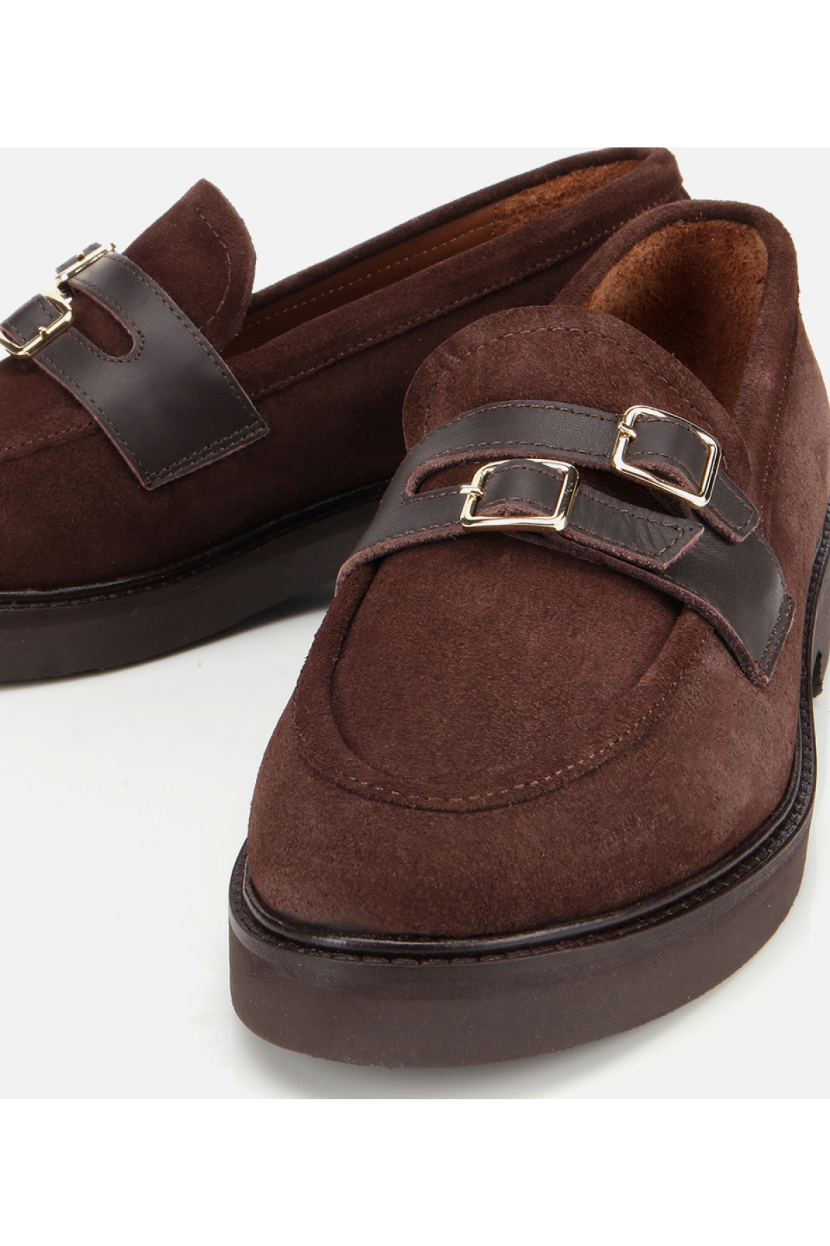 Kadın Süet Deri Kahverengi Kemer Detaylı Günlük Loafer - Görsel 4
