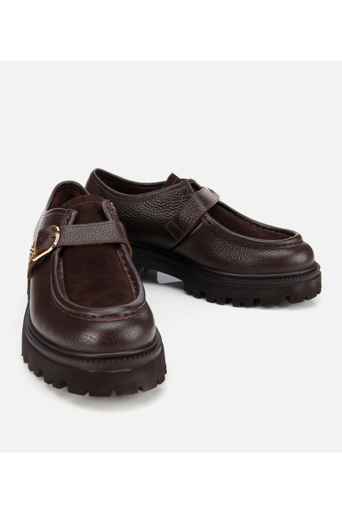 Kadın Süet Deri Kahverengi Toka Detaylı Yüksek Tabanlı Günlük Loafer - Görsel 3