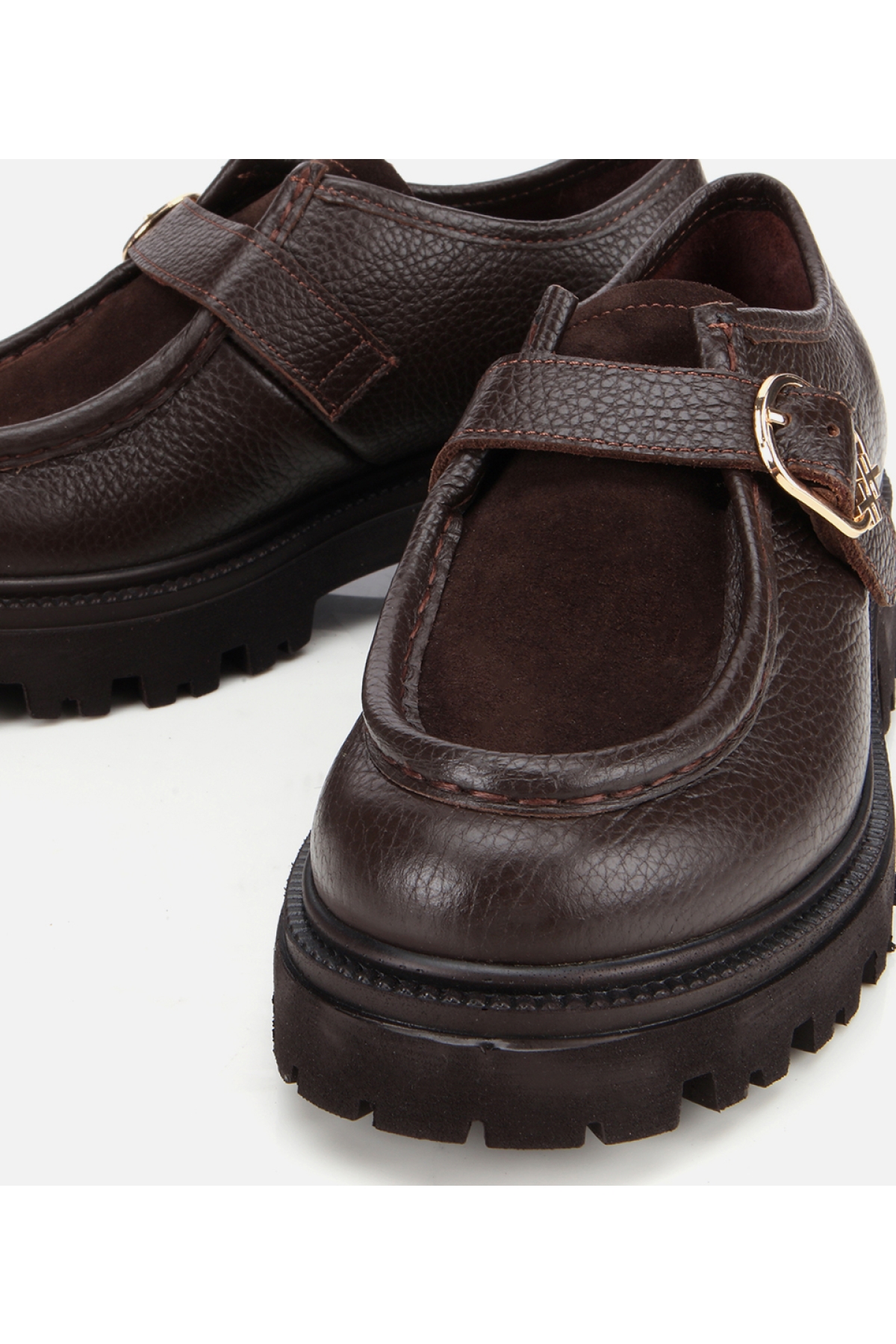 Kadın Süet Deri Kahverengi Toka Detaylı Yüksek Tabanlı Günlük Loafer - Görsel 4